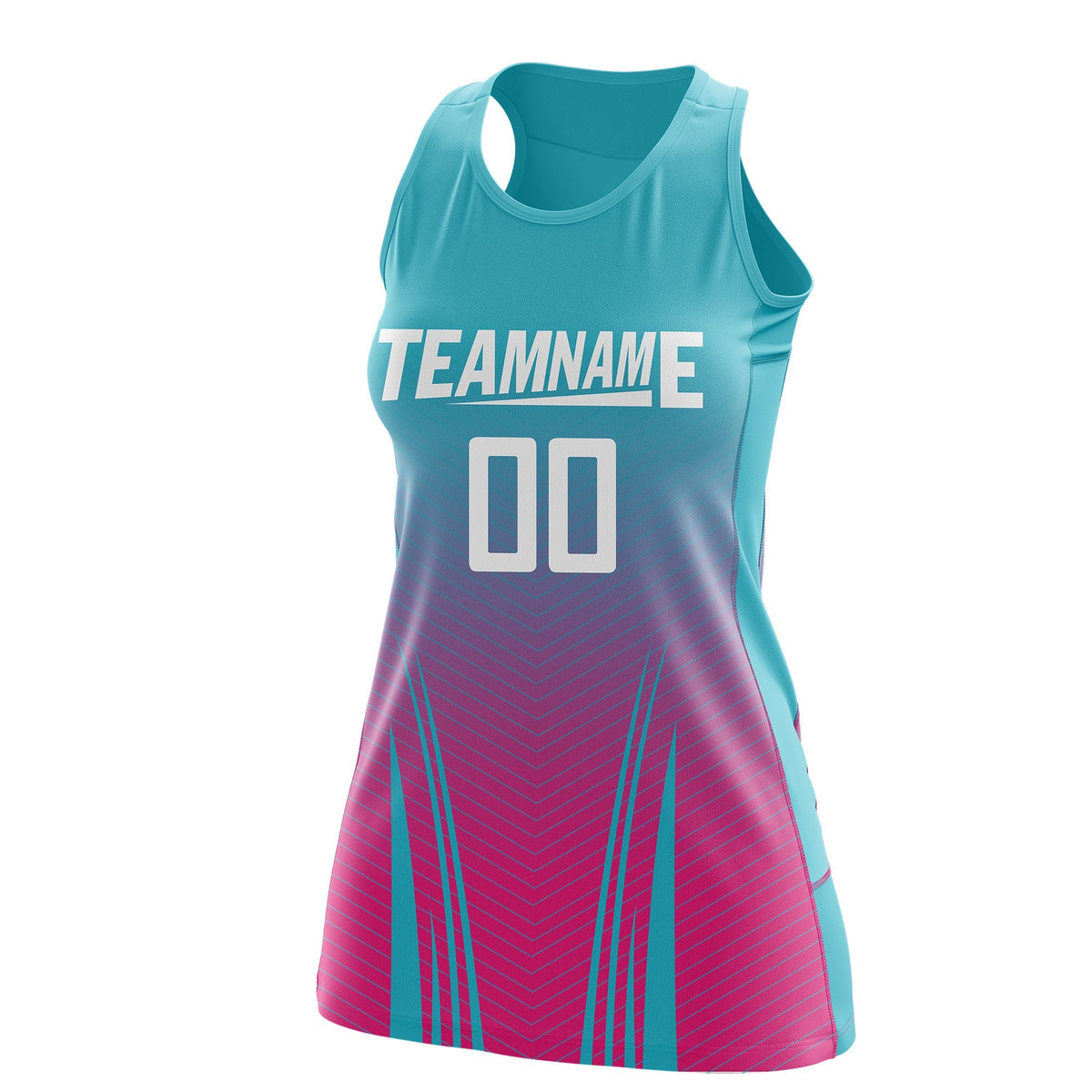 Custom Netball Dress Aqua Rose Red for Women with V-Shaped Pinstripes Personalized Team Uniform