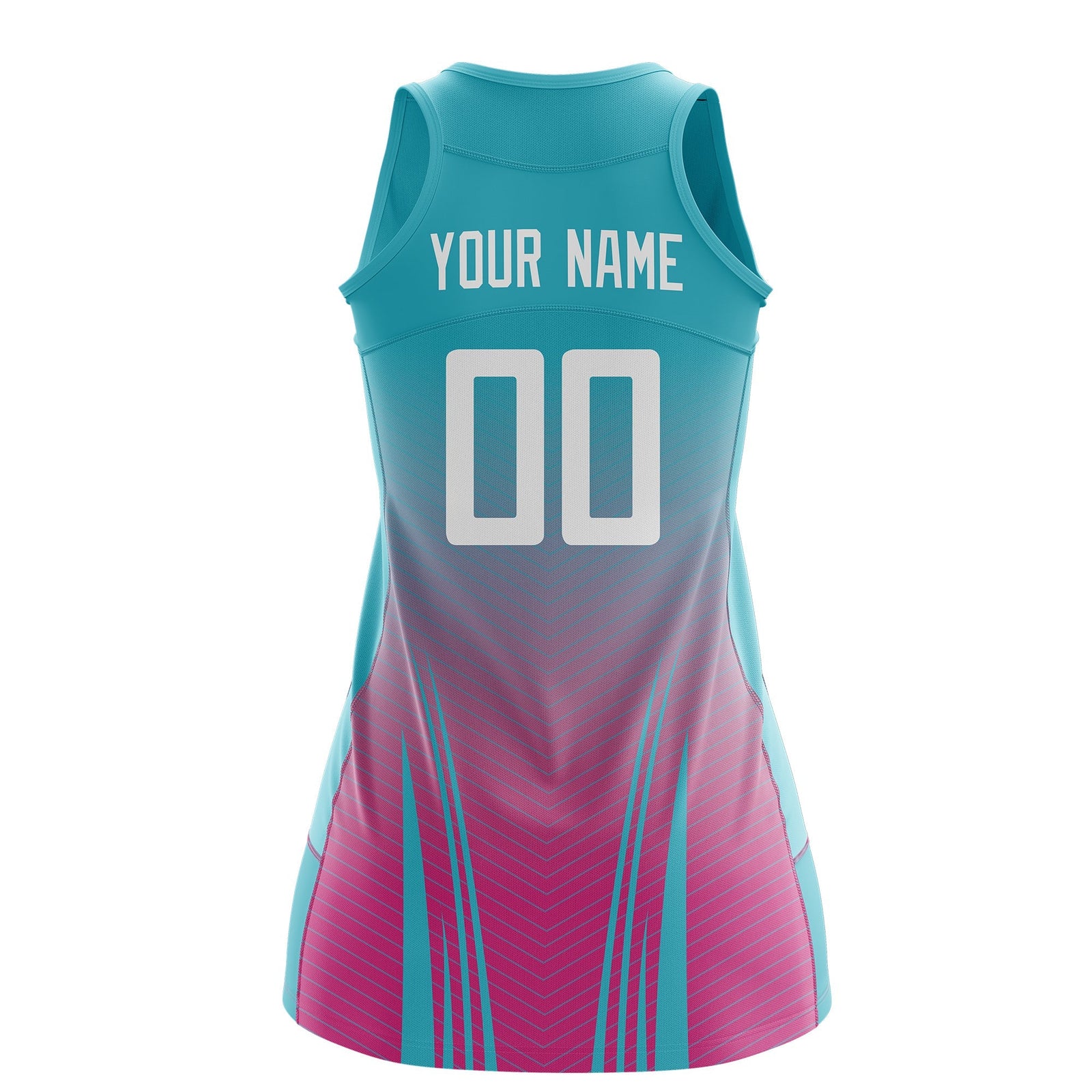 Custom Netball Dress Aqua Rose Red for Women with V-Shaped Pinstripes Personalized Team Uniform