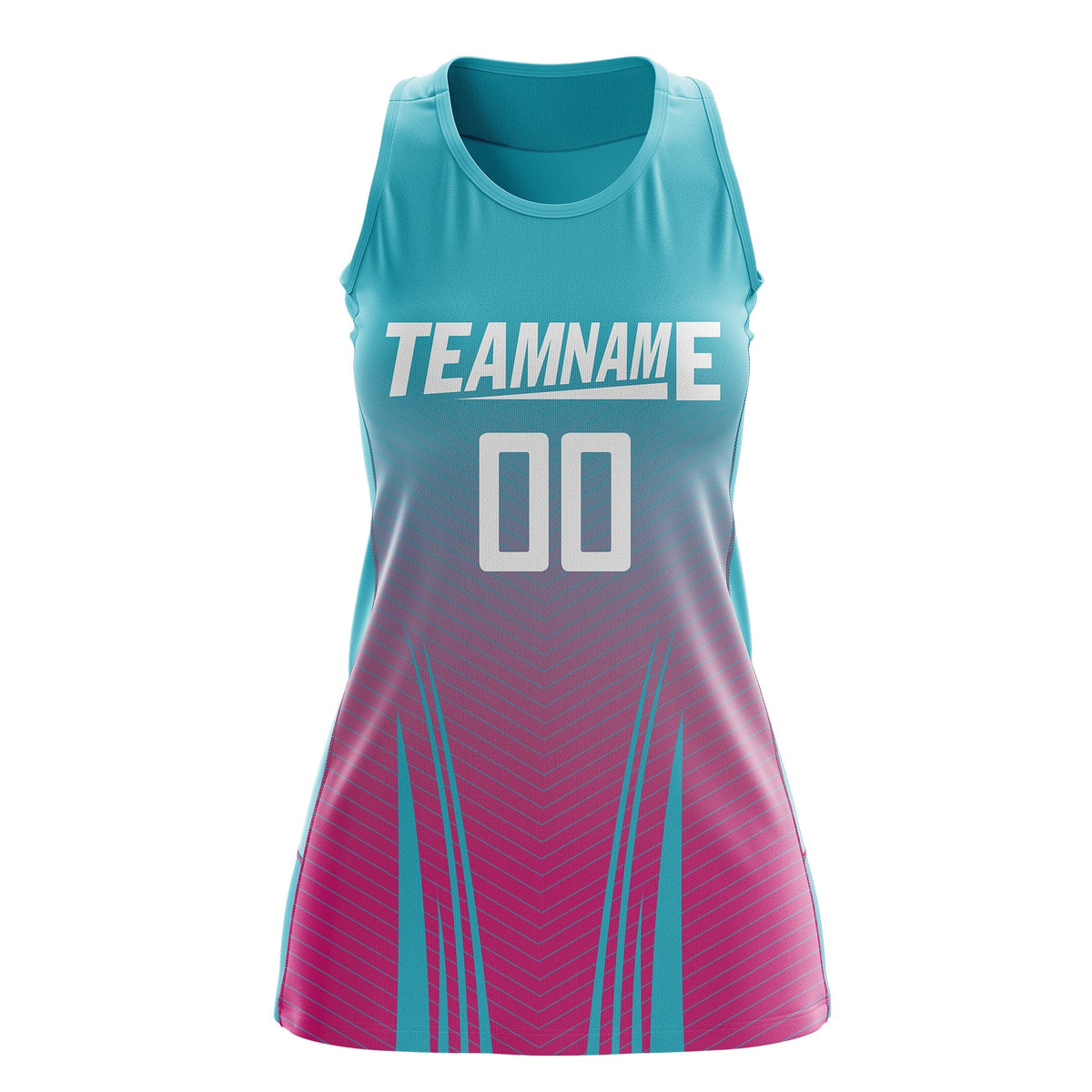 Custom Netball Dress Aqua Rose Red for Women with V-Shaped Pinstripes Personalized Team Uniform