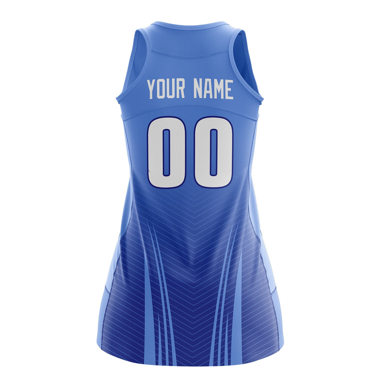 Custom Netball Dress | Light Blue Royal Blue V-Shaped Pinstripes Gradient Team Uniform