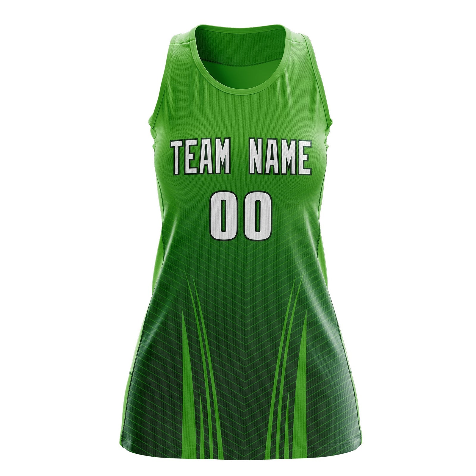Custom Netball Dress Light Green Green for Women with V-Shaped Pinstripes Personalized Team Uniform