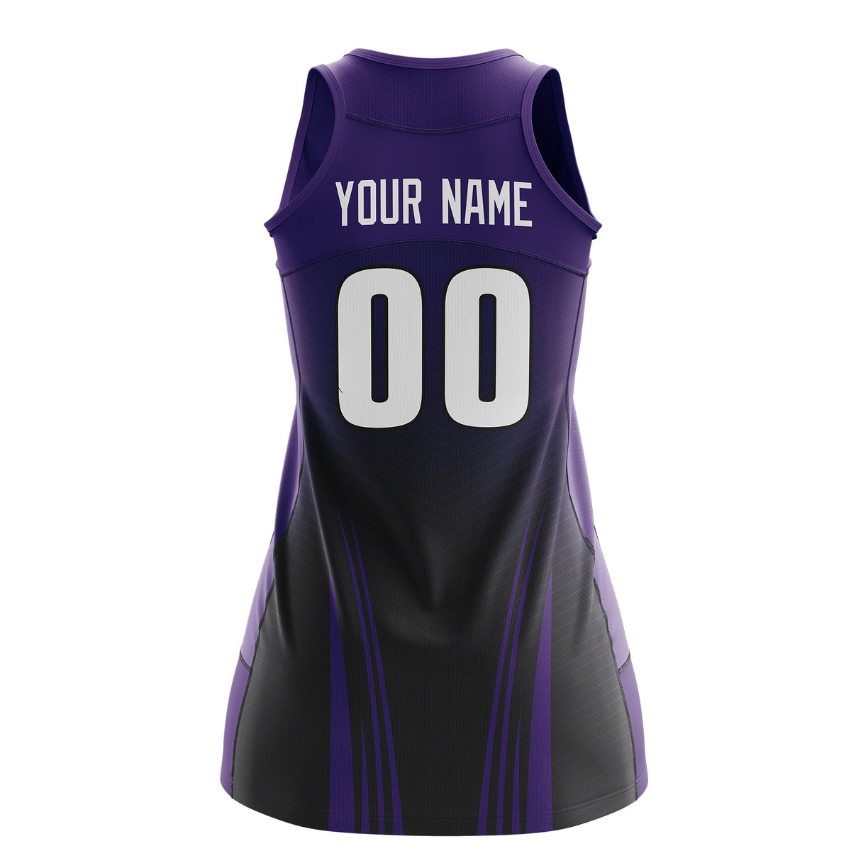 Custom Netball Dress | Purple Black V-Shaped Pinstripes Gradient Team Uniform