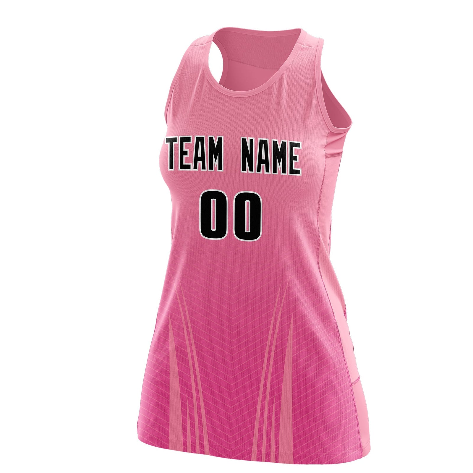 Custom Netball Dress Light Pink Pink for Women with V-Shaped Pinstripes Personalized Team Uniform