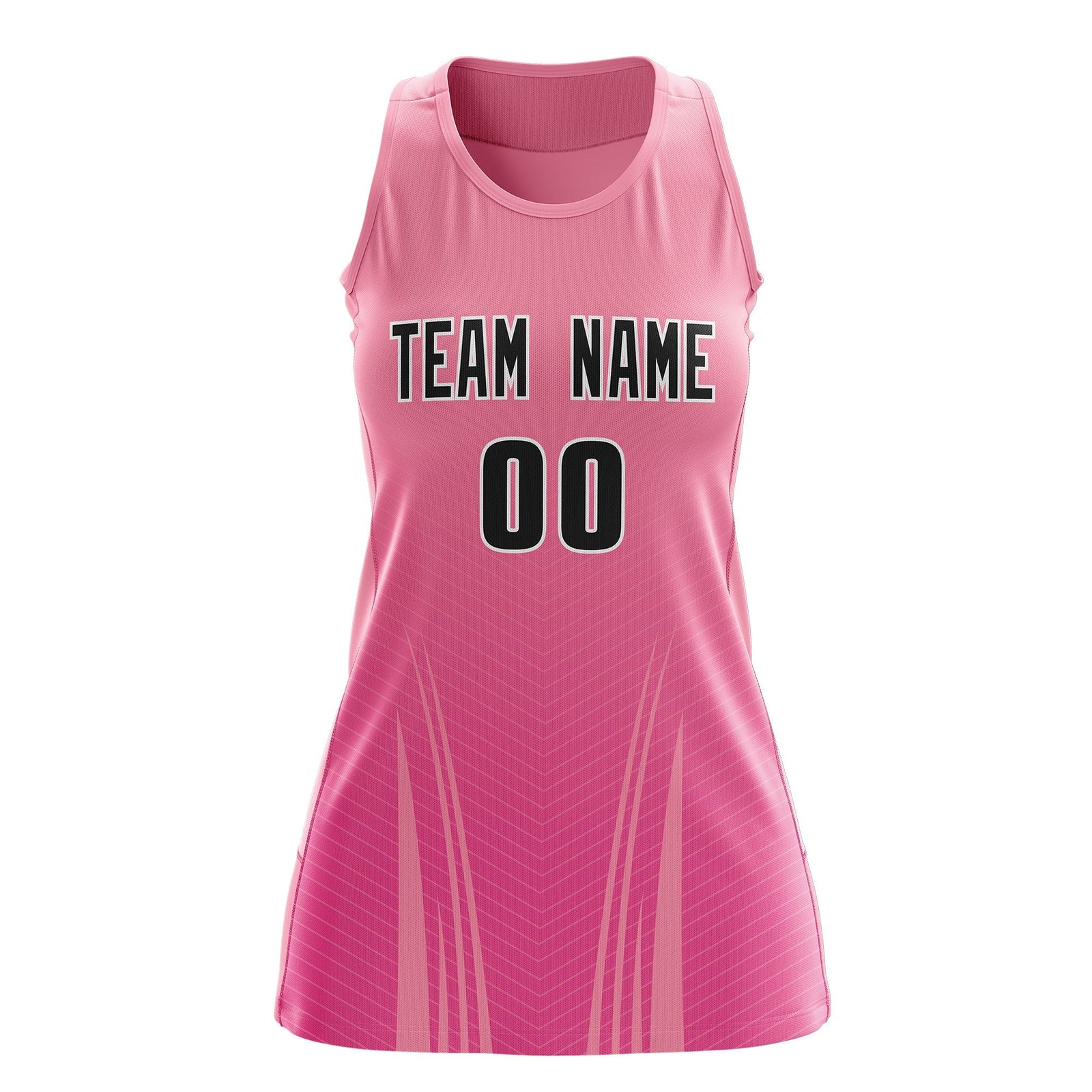 Custom Netball Dress Light Pink Pink for Women with V-Shaped Pinstripes Personalized Team Uniform
