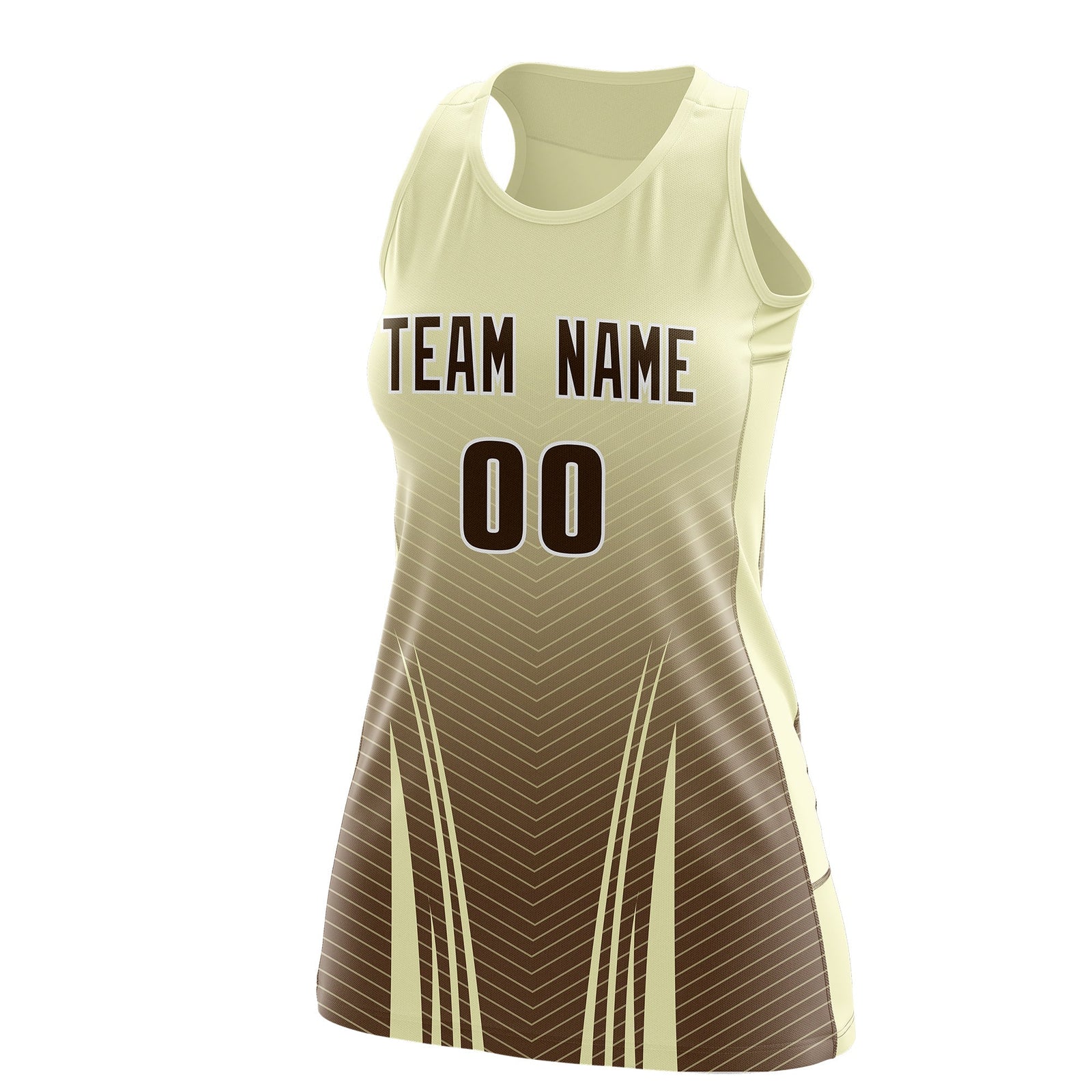 Custom Netball Dress | Cream Light Brown V-Shaped Pinstripes Gradient Team Uniform