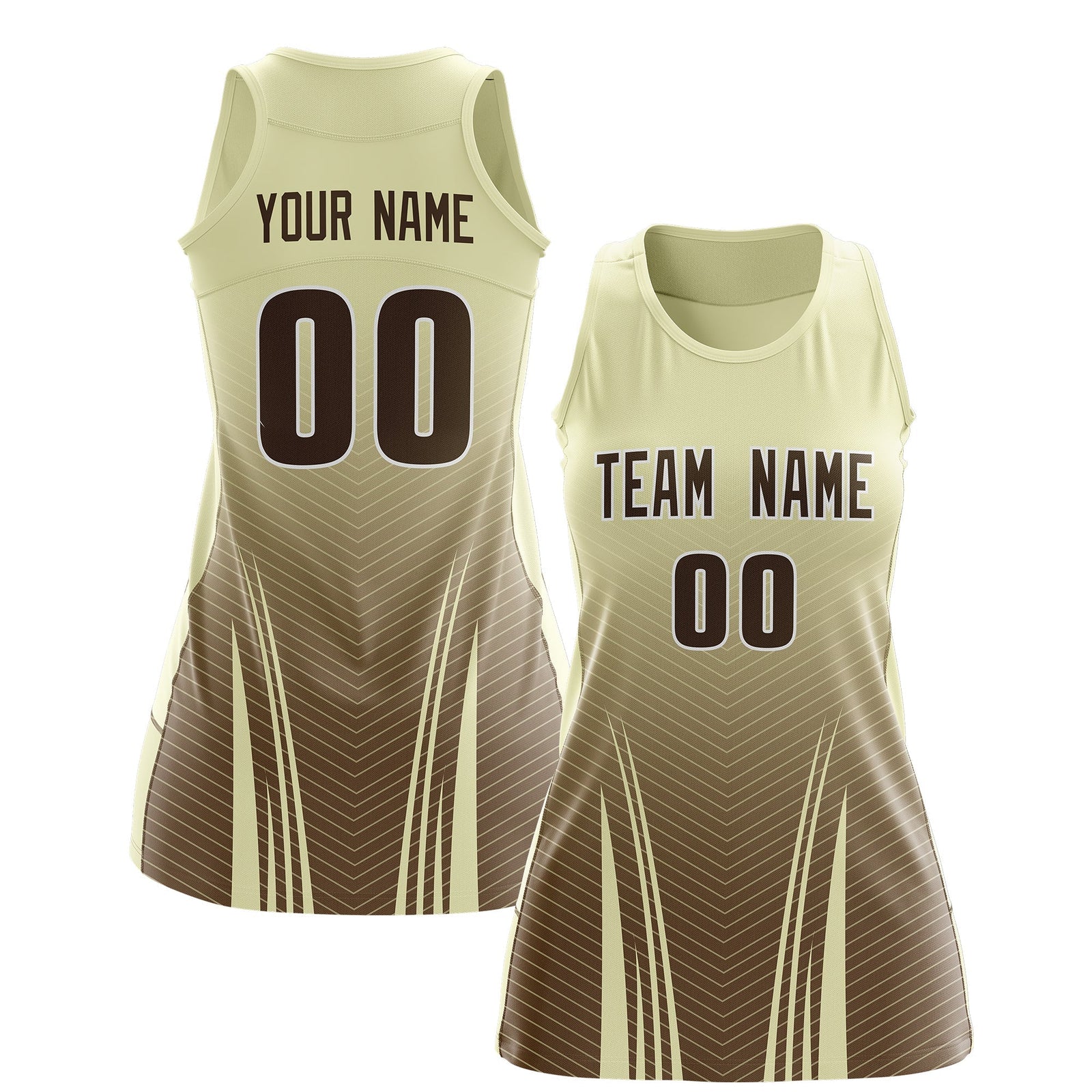Custom Netball Dress | Cream Light Brown V-Shaped Pinstripes Gradient Team Uniform