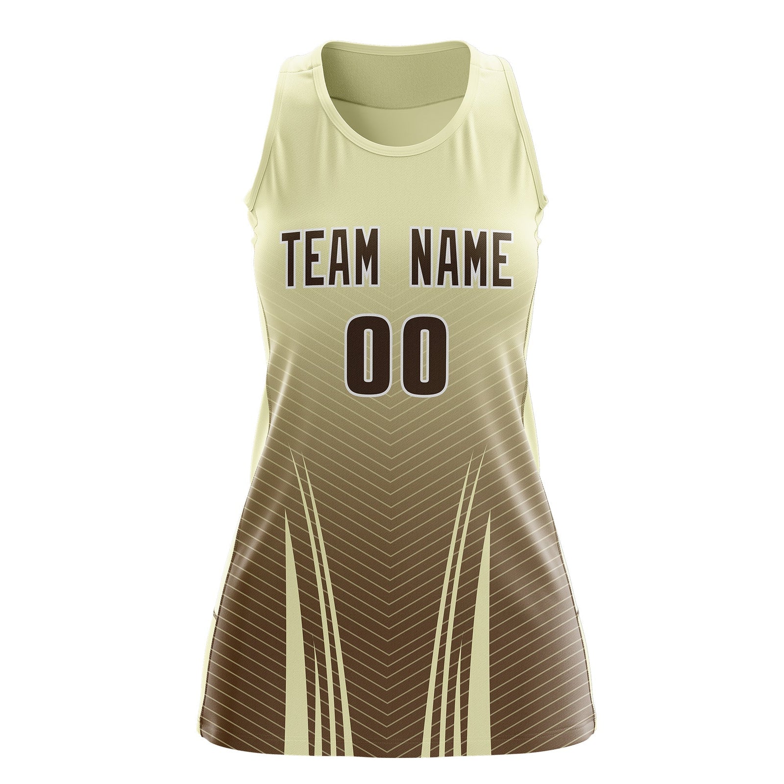 Custom Netball Dress | Cream Light Brown V-Shaped Pinstripes Gradient Team Uniform