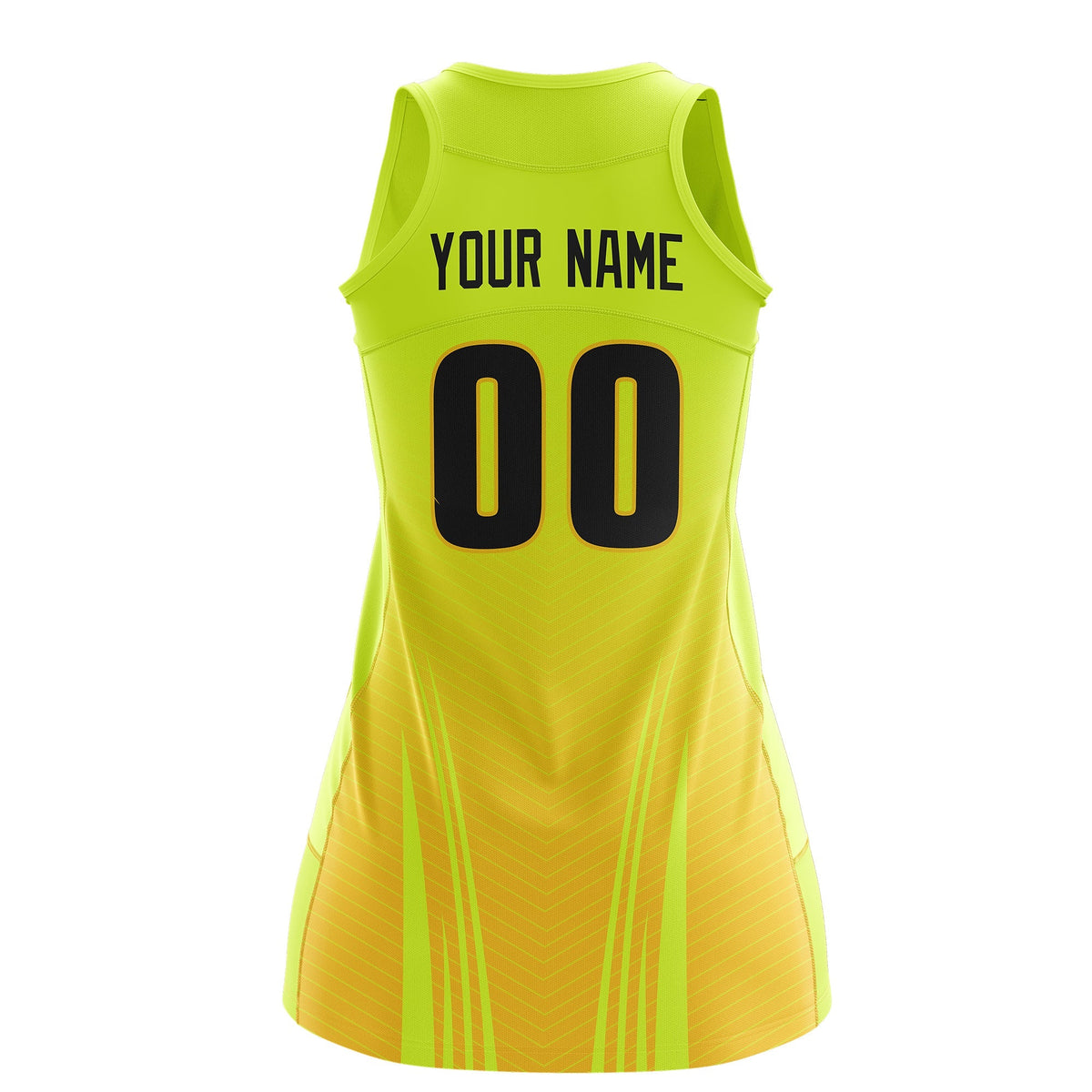 Custom Netball Dress Fluorescent Green Gold for Women with V-Shaped Pinstripes Personalized Team Uniform