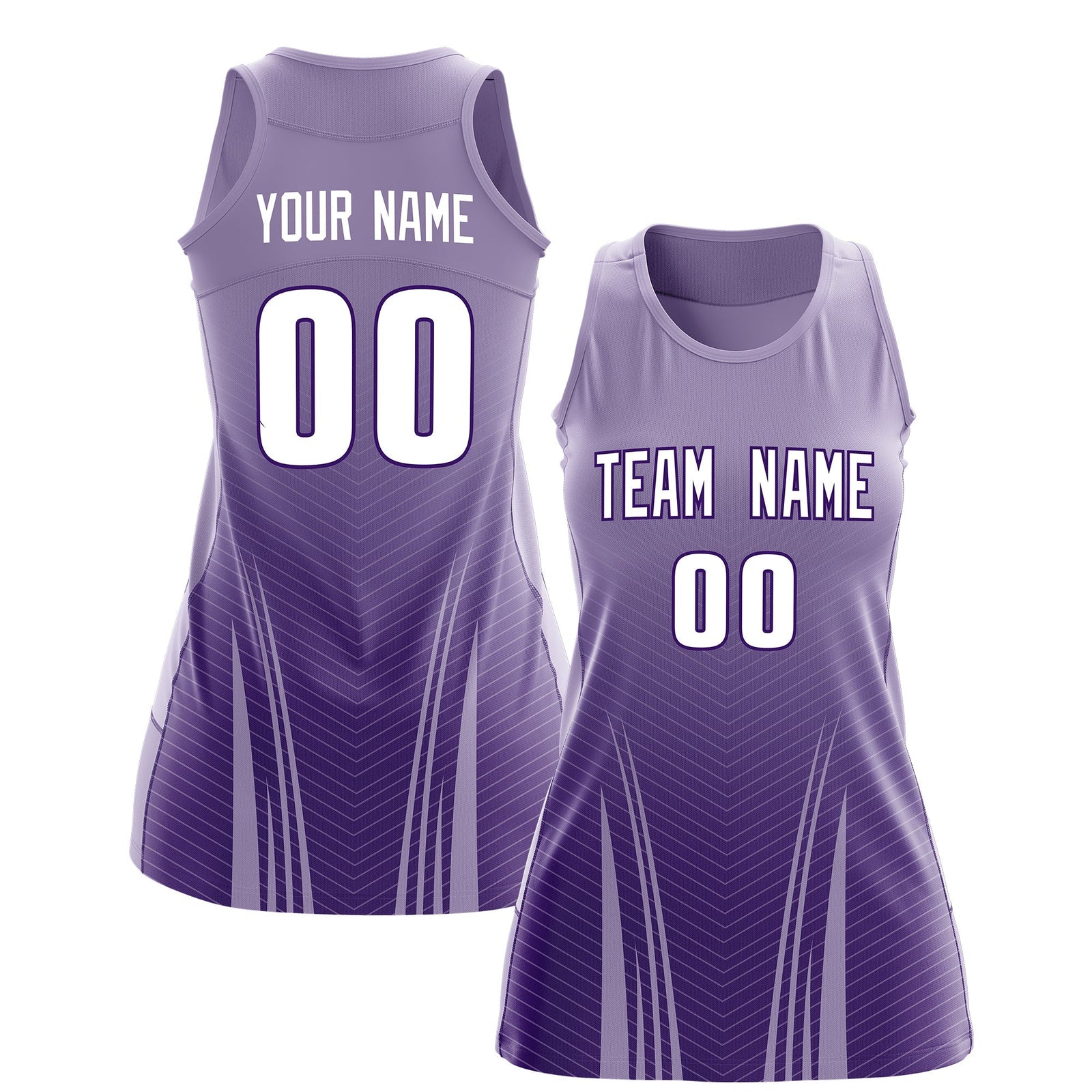 Custom Netball Dress Light Purple Purple for Women with V-Shaped Pinstripes Personalized Team Uniform