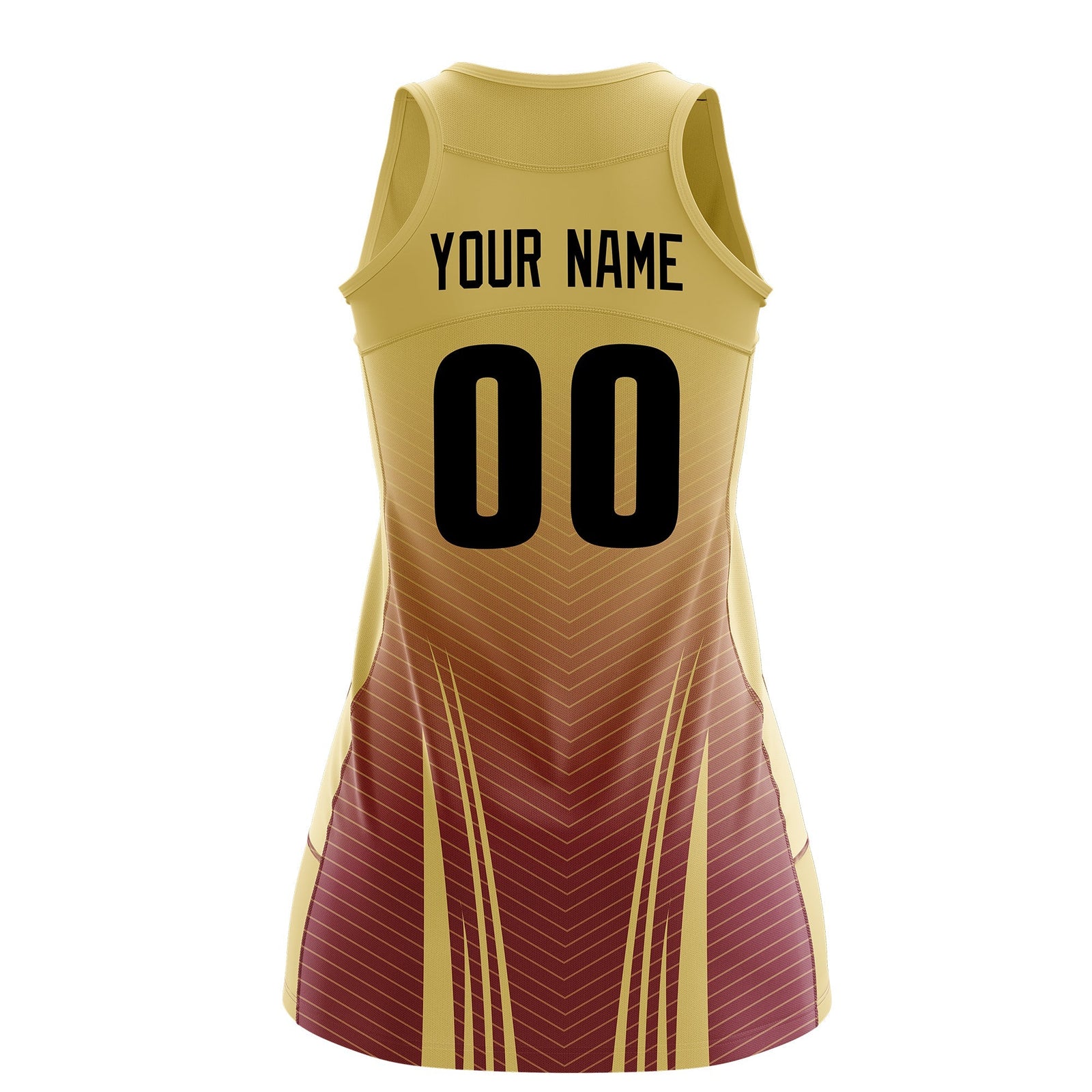Custom Women Netball Dress | Khaki Crimson V-Shaped Pinstripes Uniform with Name & Number