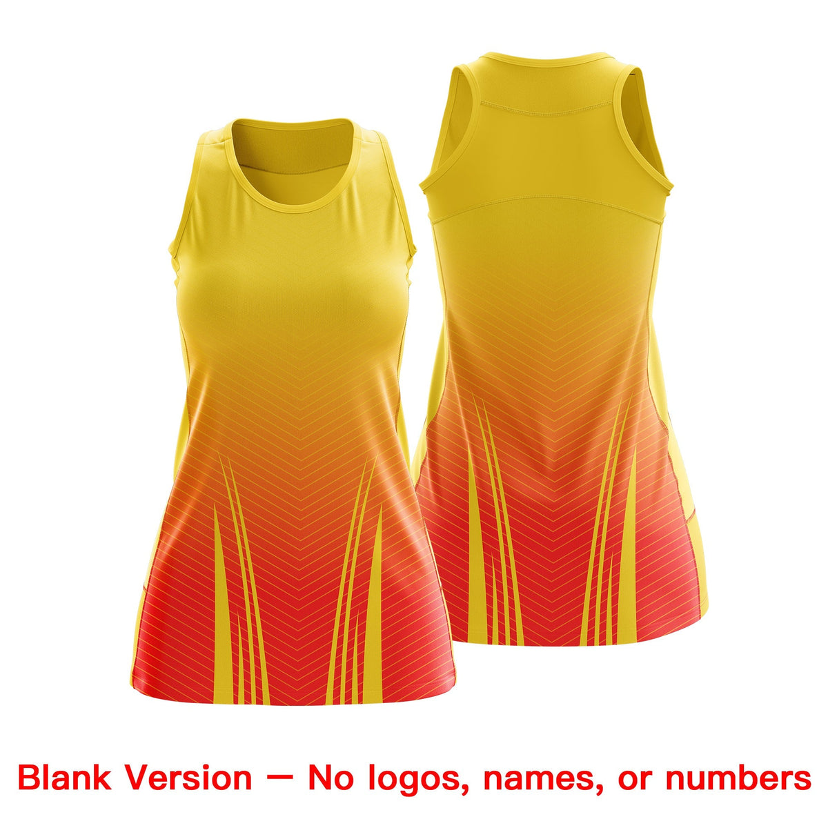 Custom Women Netball Dress | Gold Orange V-Shaped Pinstripes Uniform with Name &amp; Number