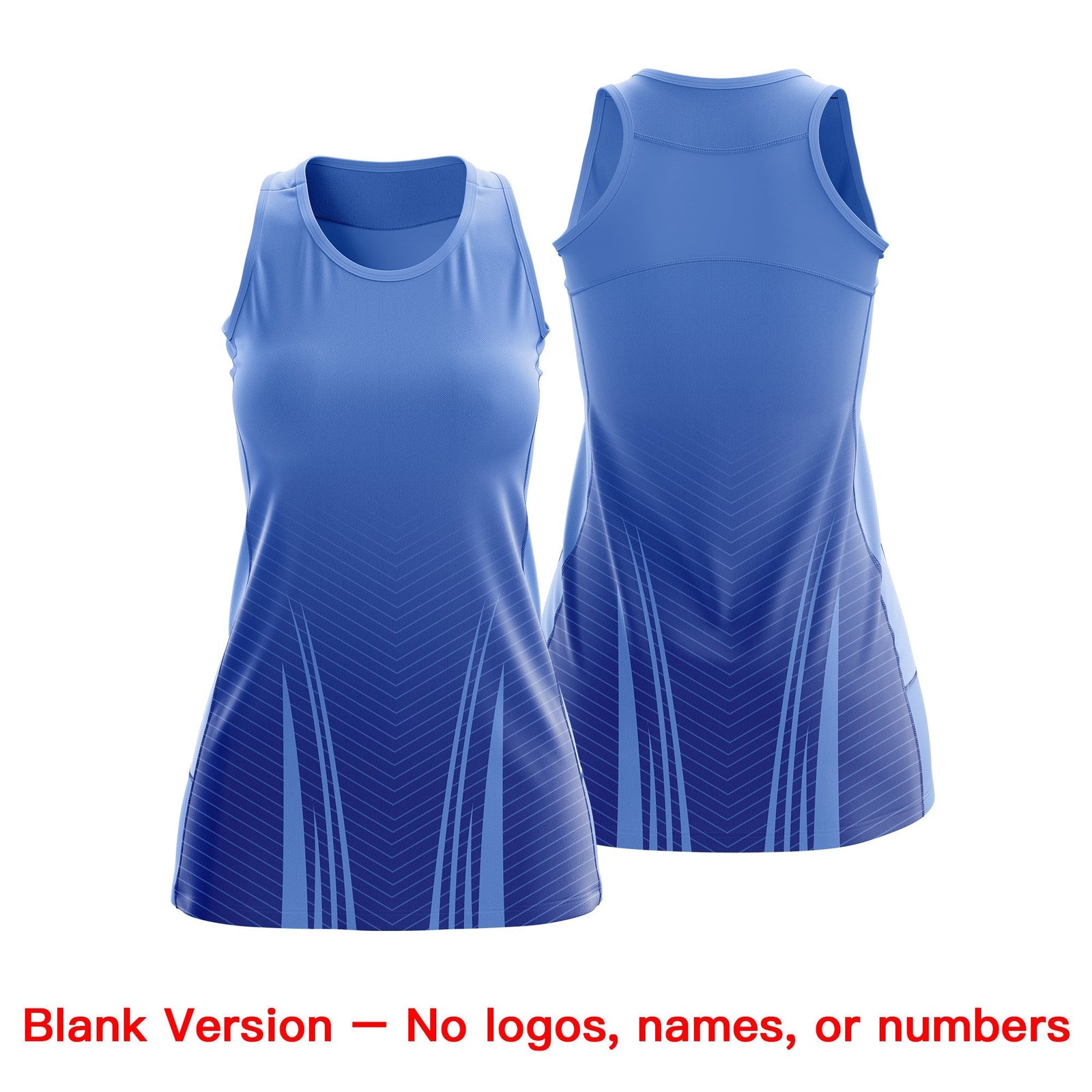 Custom Netball Dress | Light Blue Royal Blue V-Shaped Pinstripes Gradient Team Uniform