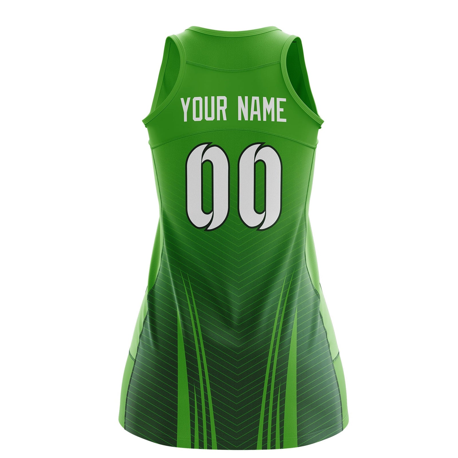 Custom Netball Dress Light Green Green for Women with V-Shaped Pinstripes Personalized Team Uniform