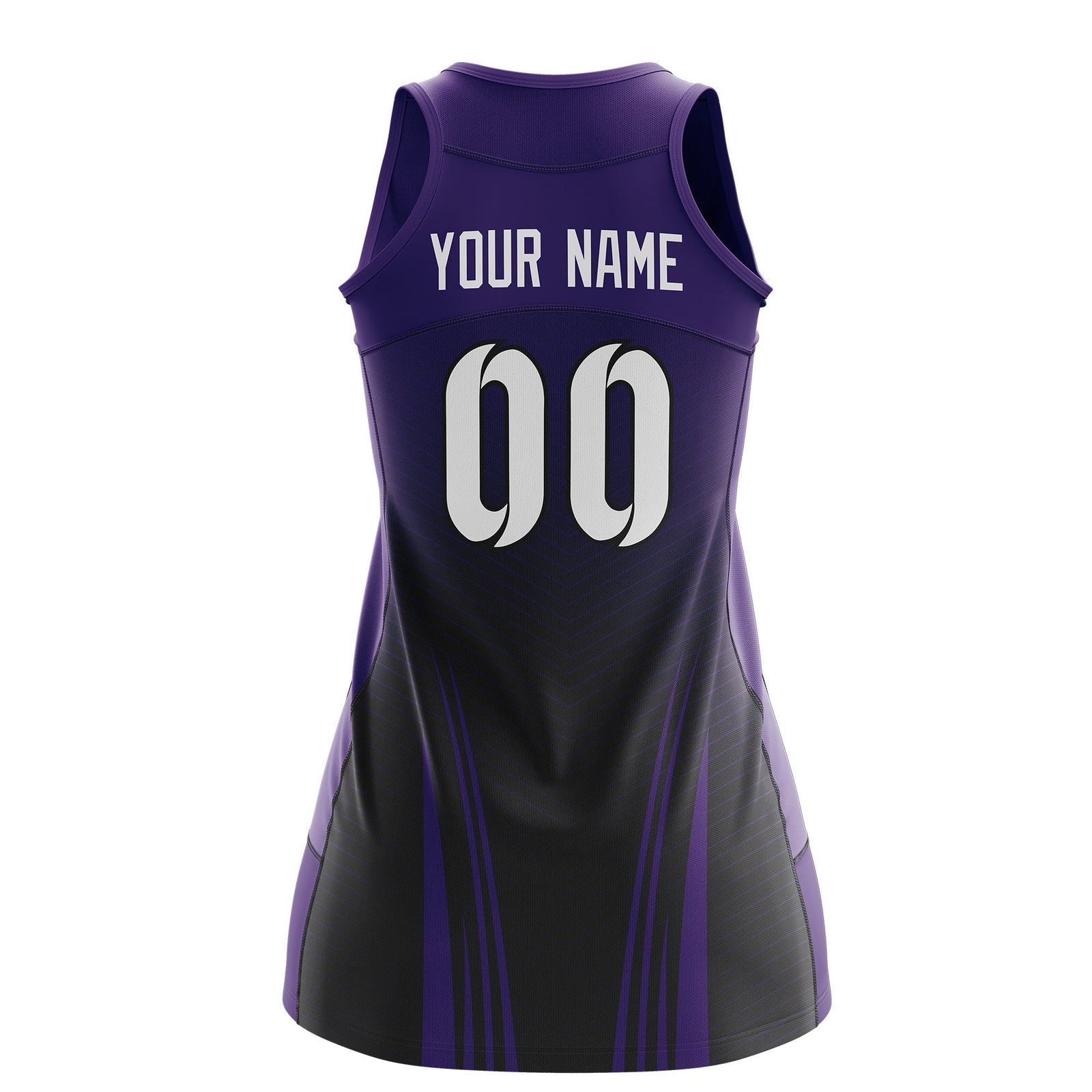 Custom Netball Dress | Purple Black V-Shaped Pinstripes Gradient Team Uniform
