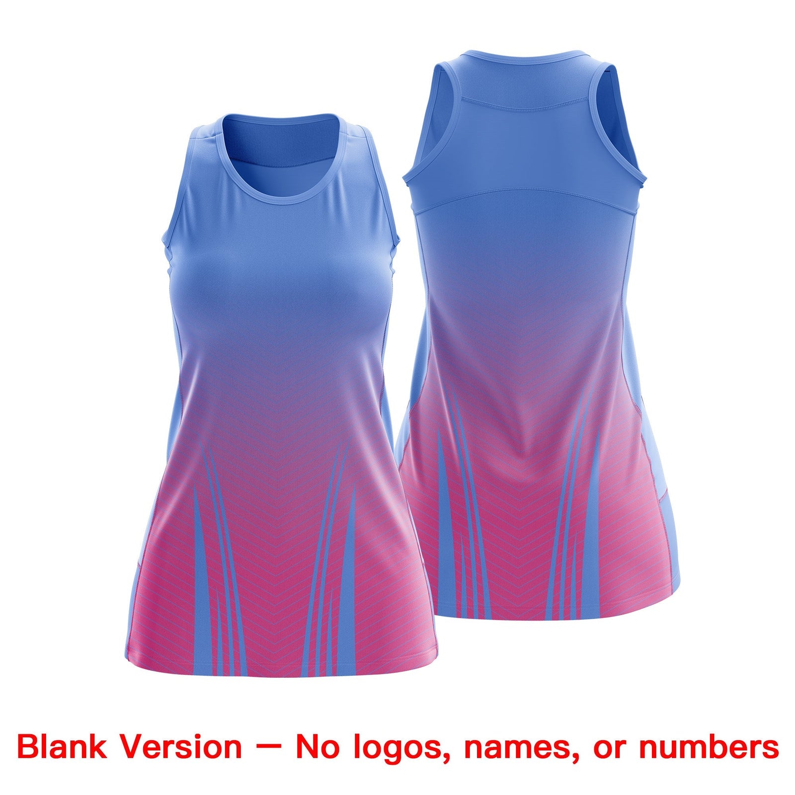 Custom Women Netball Dress | Light Blue Pink V-Shaped Pinstripes Uniform with Name & Number