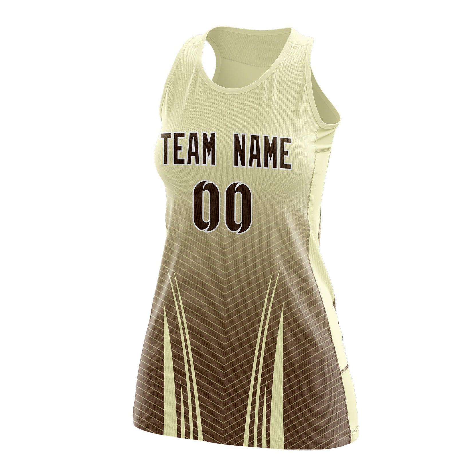 Custom Netball Dress | Cream Light Brown V-Shaped Pinstripes Gradient Team Uniform