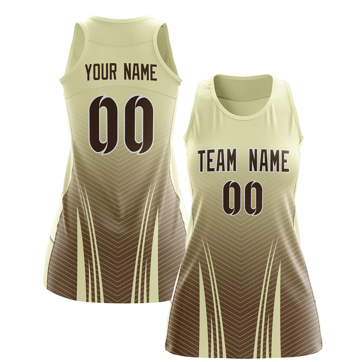 Custom Netball Dress | Cream Light Brown V-Shaped Pinstripes Gradient Team Uniform