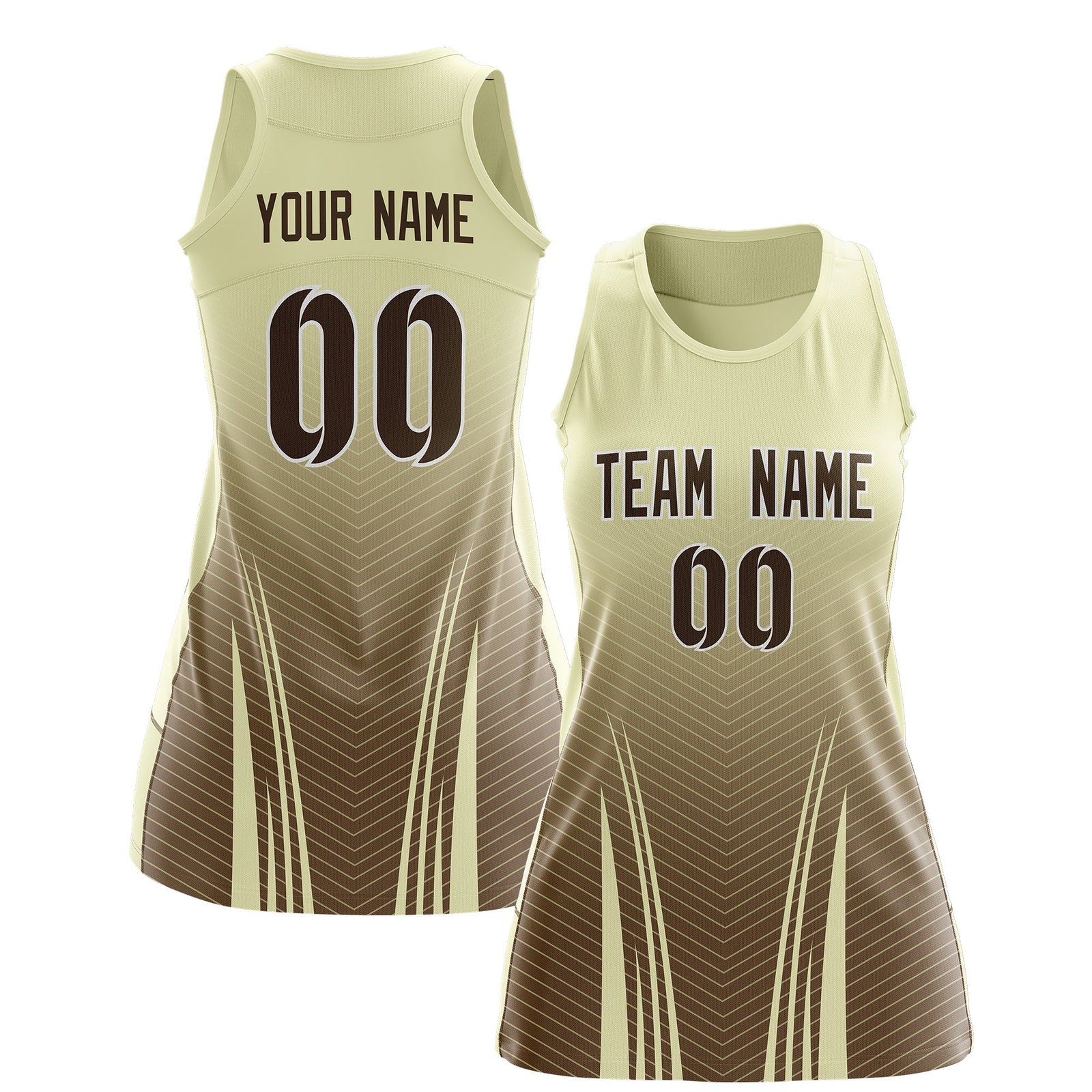 Custom Netball Dress | Cream Light Brown V-Shaped Pinstripes Gradient Team Uniform