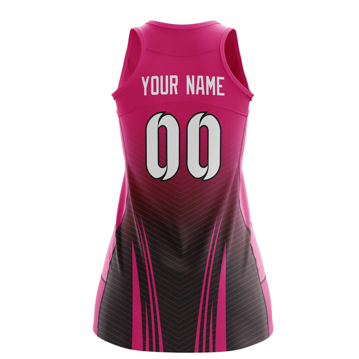 Custom Women Netball Dress | Rose Red Black V-Shaped Pinstripes Uniform with Name &amp; Number