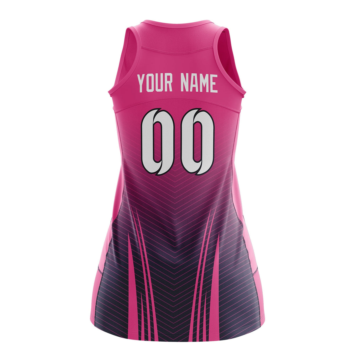 Custom Netball Dress | Rose Red Navy V-Shaped Pinstripes Gradient Team Uniform