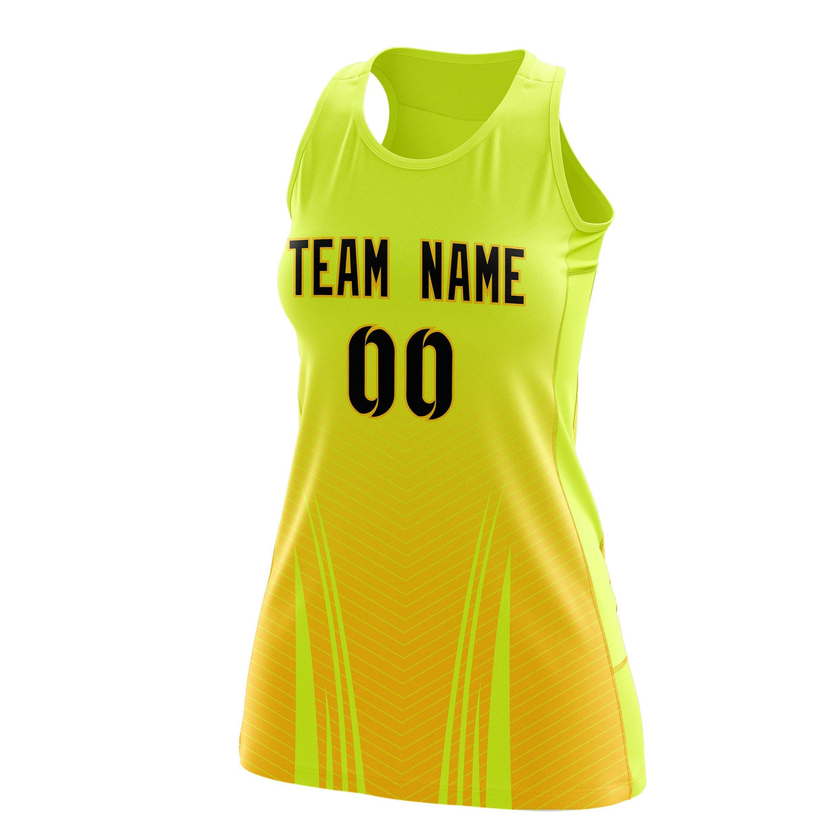 Custom Netball Dress Fluorescent Green Gold for Women with V-Shaped Pinstripes Personalized Team Uniform