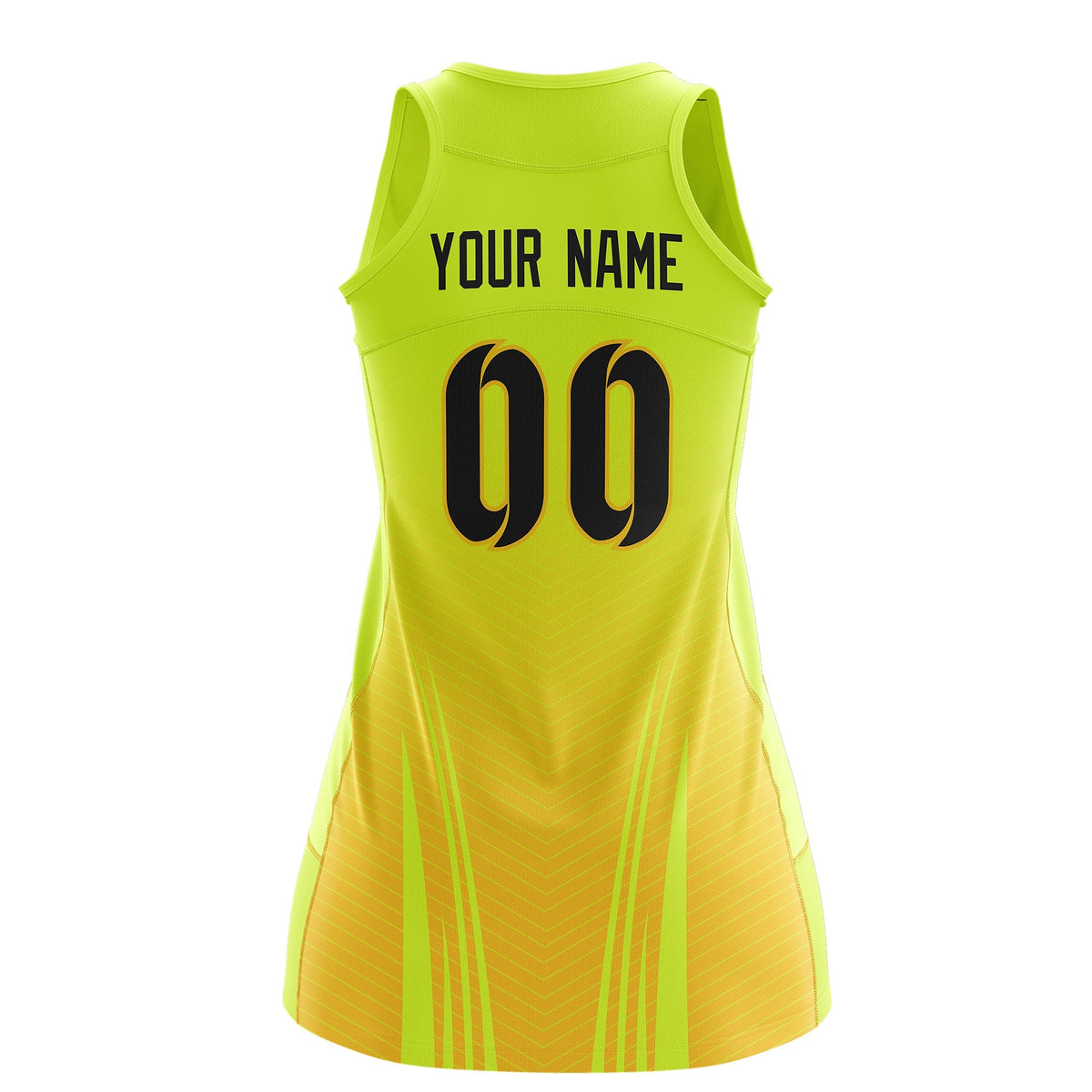 Custom Netball Dress Fluorescent Green Gold for Women with V-Shaped Pinstripes Personalized Team Uniform