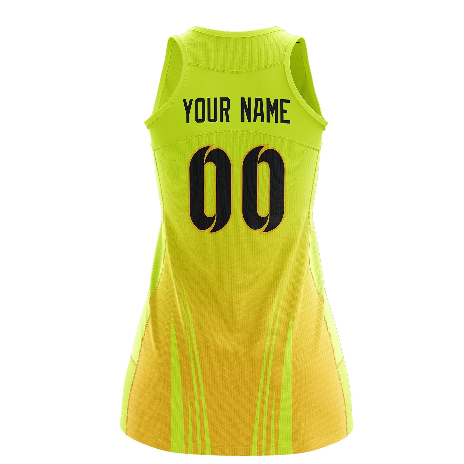 Custom Netball Dress Fluorescent Green Gold for Women with V-Shaped Pinstripes Personalized Team Uniform