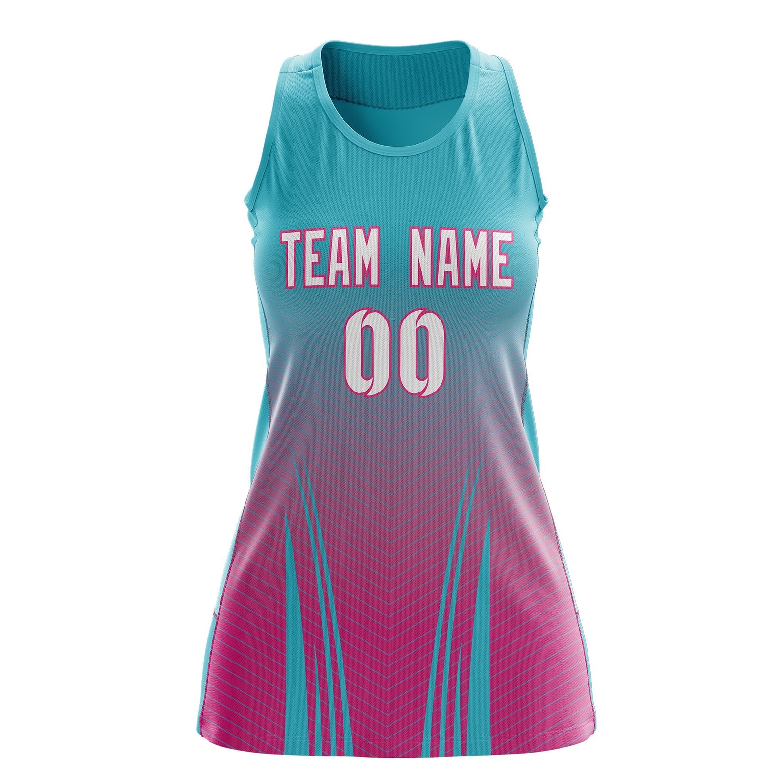 Custom Netball Dress Aqua Rose Red for Women with V-Shaped Pinstripes Personalized Team Uniform