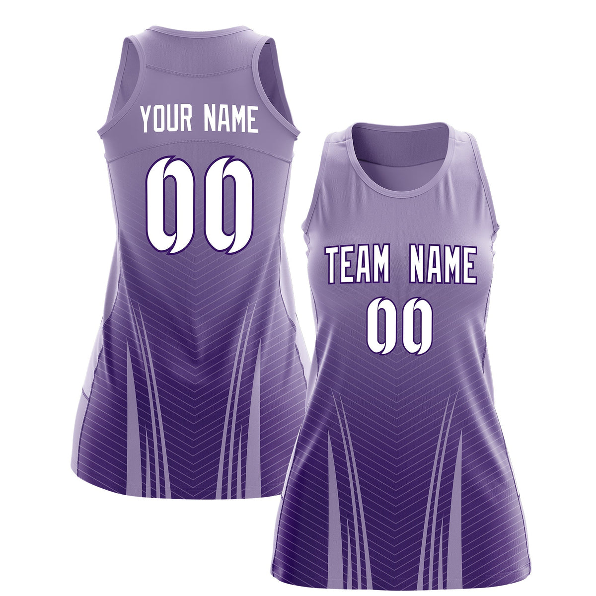 Custom Netball Dress Light Purple Purple for Women with V-Shaped Pinstripes Personalized Team Uniform