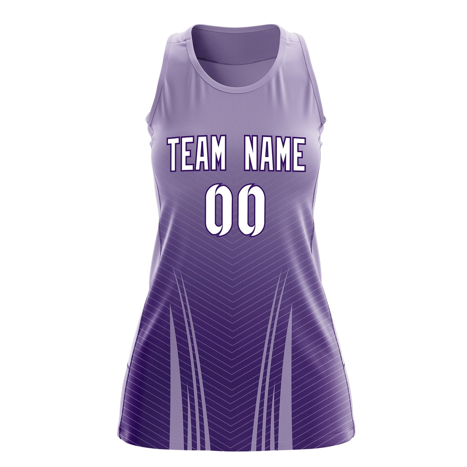 Custom Netball Dress Light Purple Purple for Women with V-Shaped Pinstripes Personalized Team Uniform