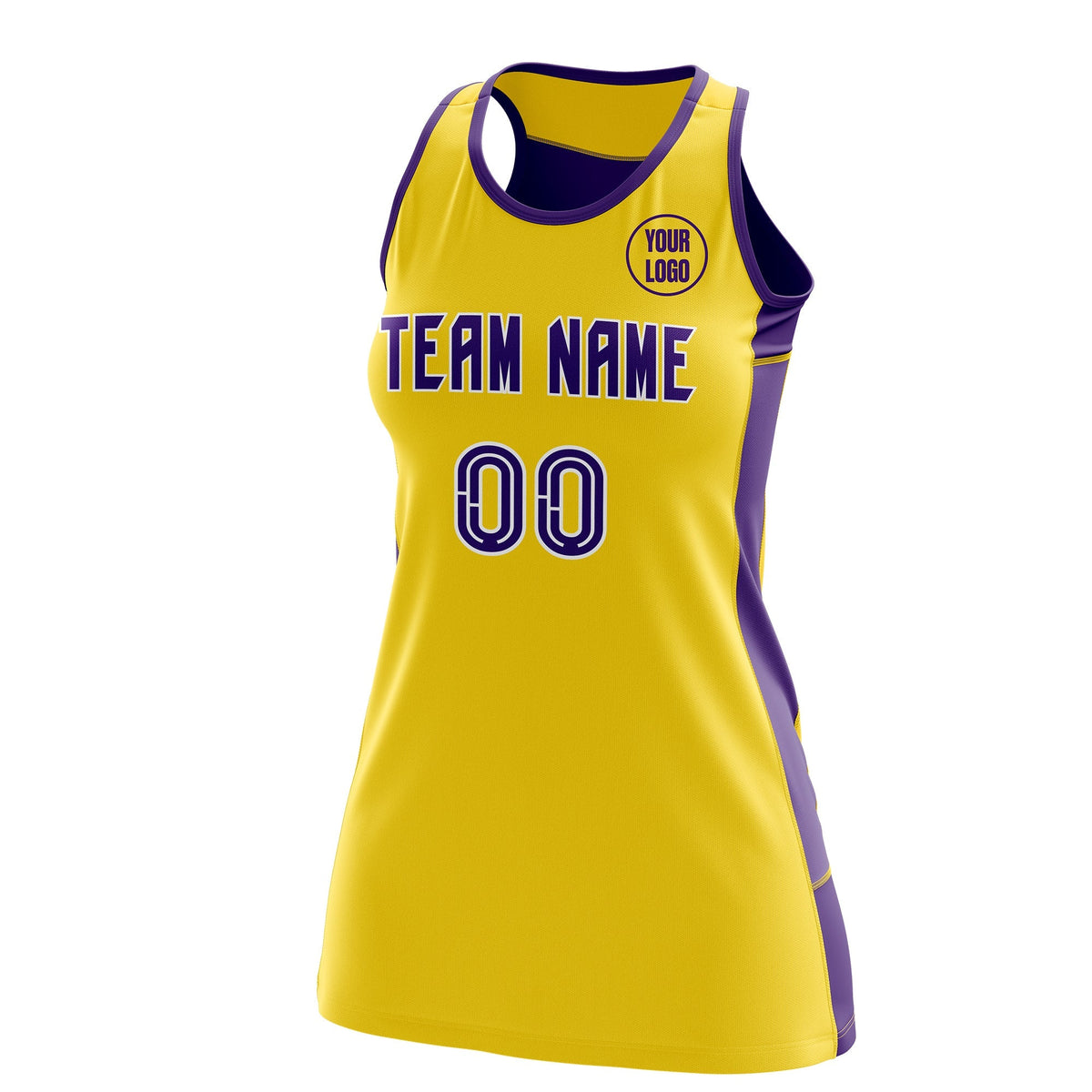 Custom Netball Dress | Gold Purple Classic Style Two-Tone Match Day Uniform