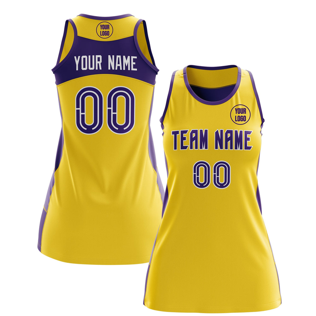 Custom Netball Dress | Gold Purple Classic Style Two-Tone Match Day Uniform
