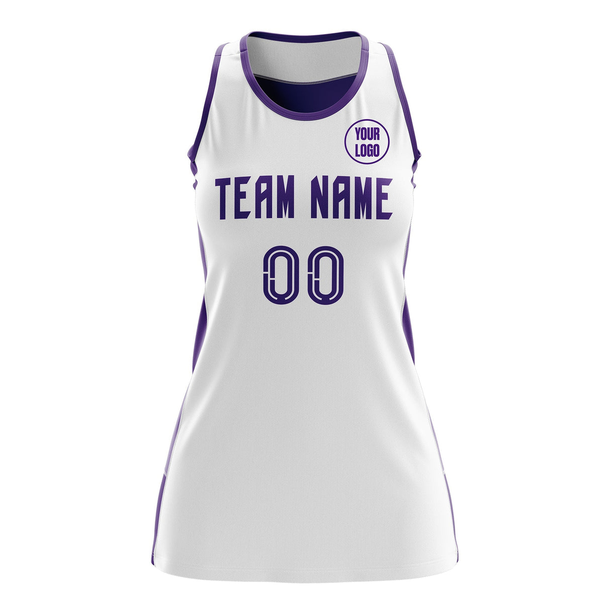 Custom Netball Dress | White Purple Classic Style Two-Tone Breathable Performance Sportswear