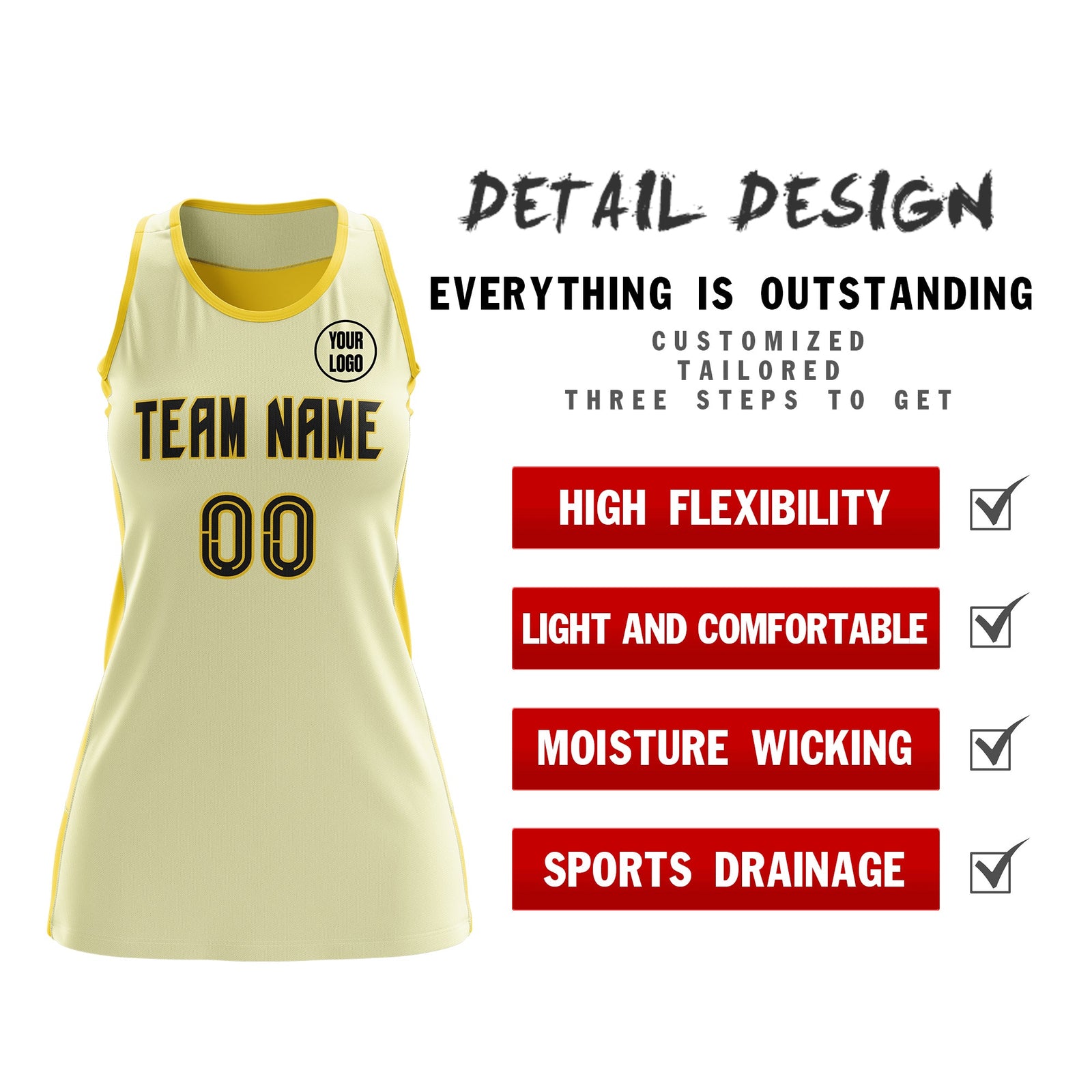 Custom Netball Dress | Cream Gold Classic Style Two-Tone Match Day Uniform