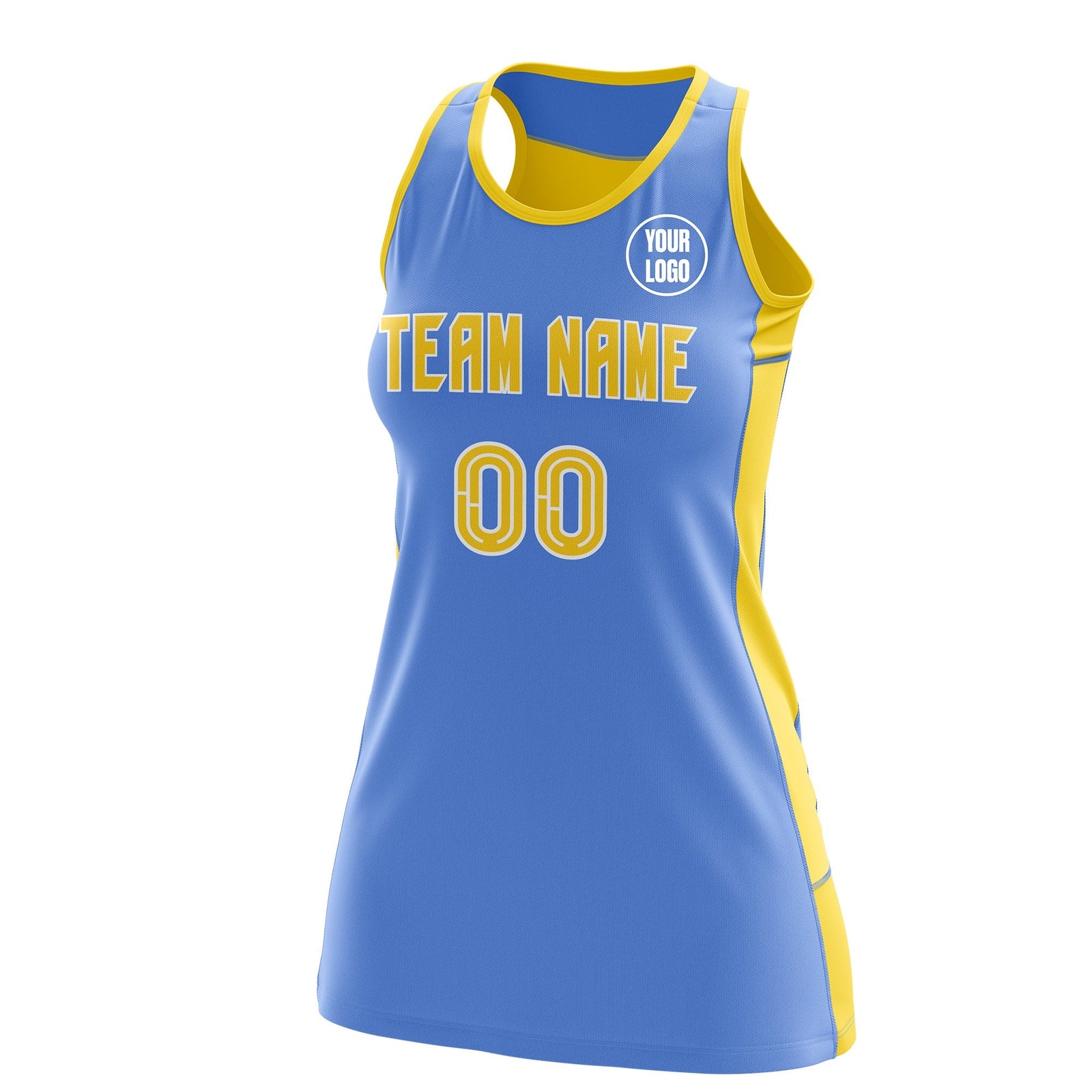 Custom Netball Dress | Powder Blue Gold Classic Style Two-Tone Breathable Performance Sportswear