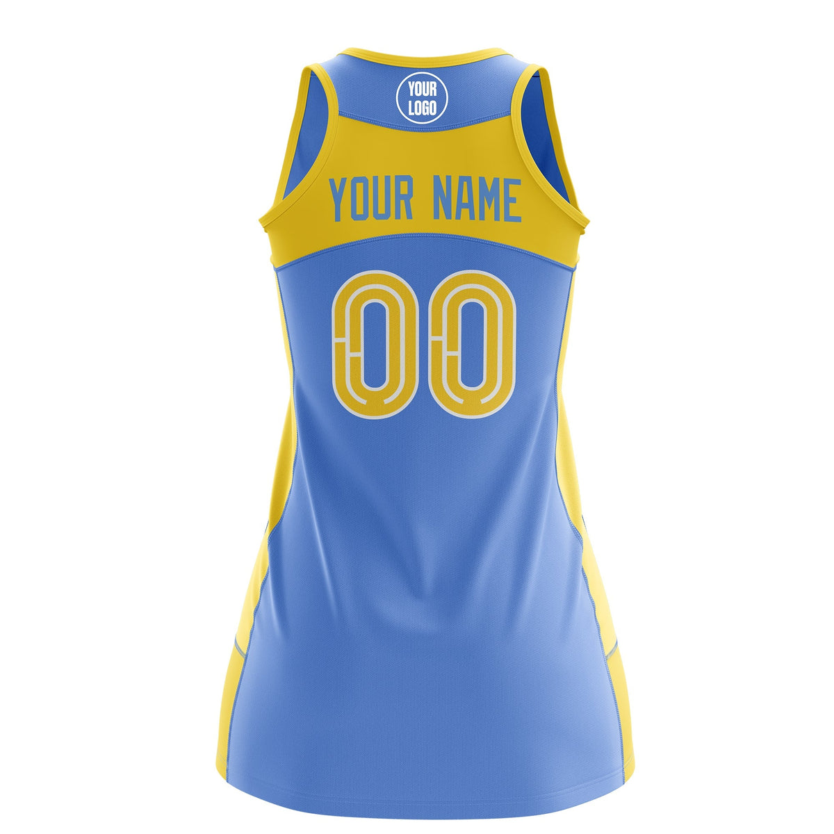 Custom Netball Dress | Powder Blue Gold Classic Style Two-Tone Breathable Performance Sportswear