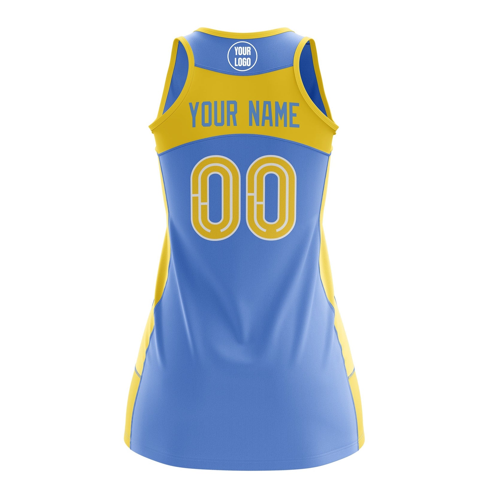 Custom Netball Dress | Powder Blue Gold Classic Style Two-Tone Breathable Performance Sportswear