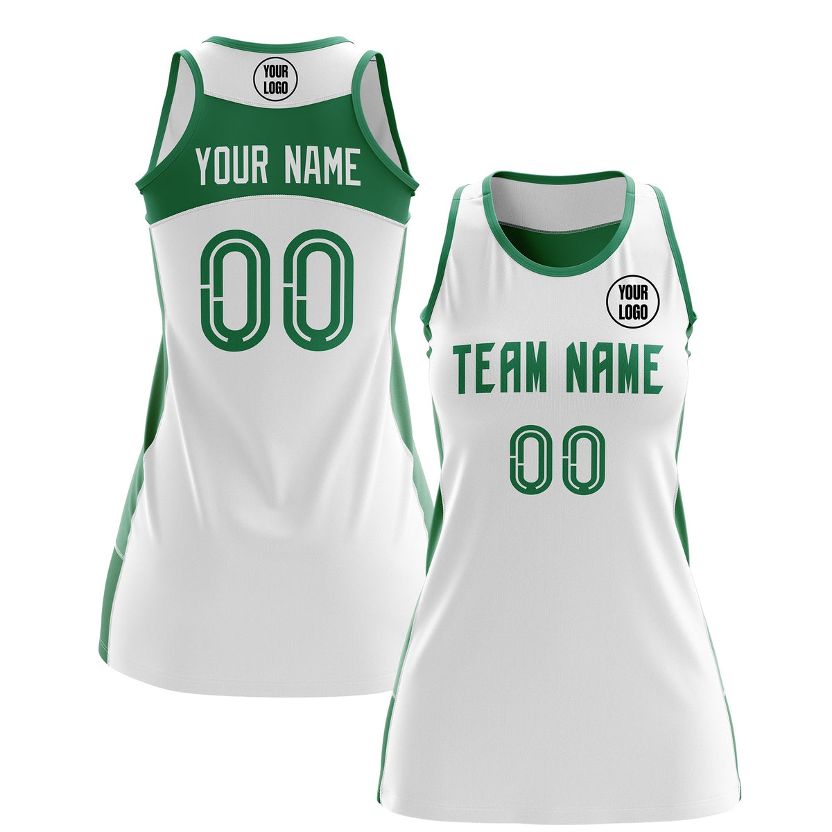 Custom Netball Dress | White Kelly Green Classic Style Two-Tone Professional Team Uniforms