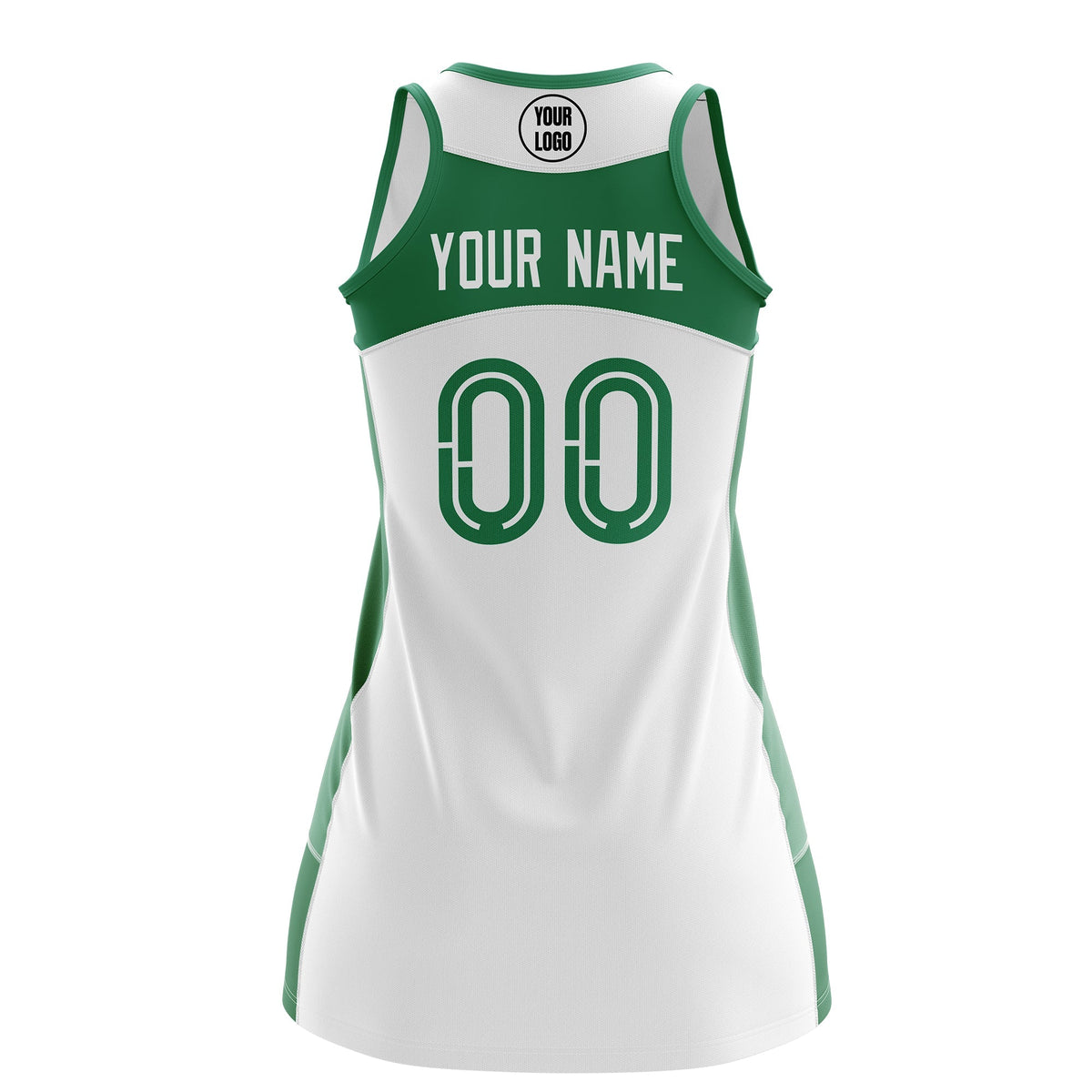 Custom Netball Dress | White Kelly Green Classic Style Two-Tone Professional Team Uniforms