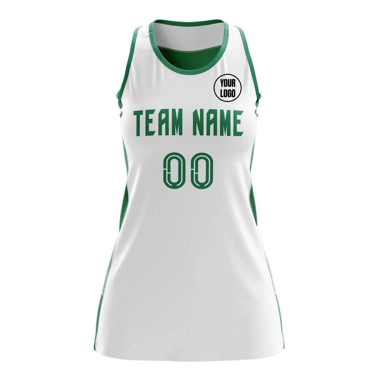 Custom Netball Dress | White Kelly Green Classic Style Two-Tone Professional Team Uniforms
