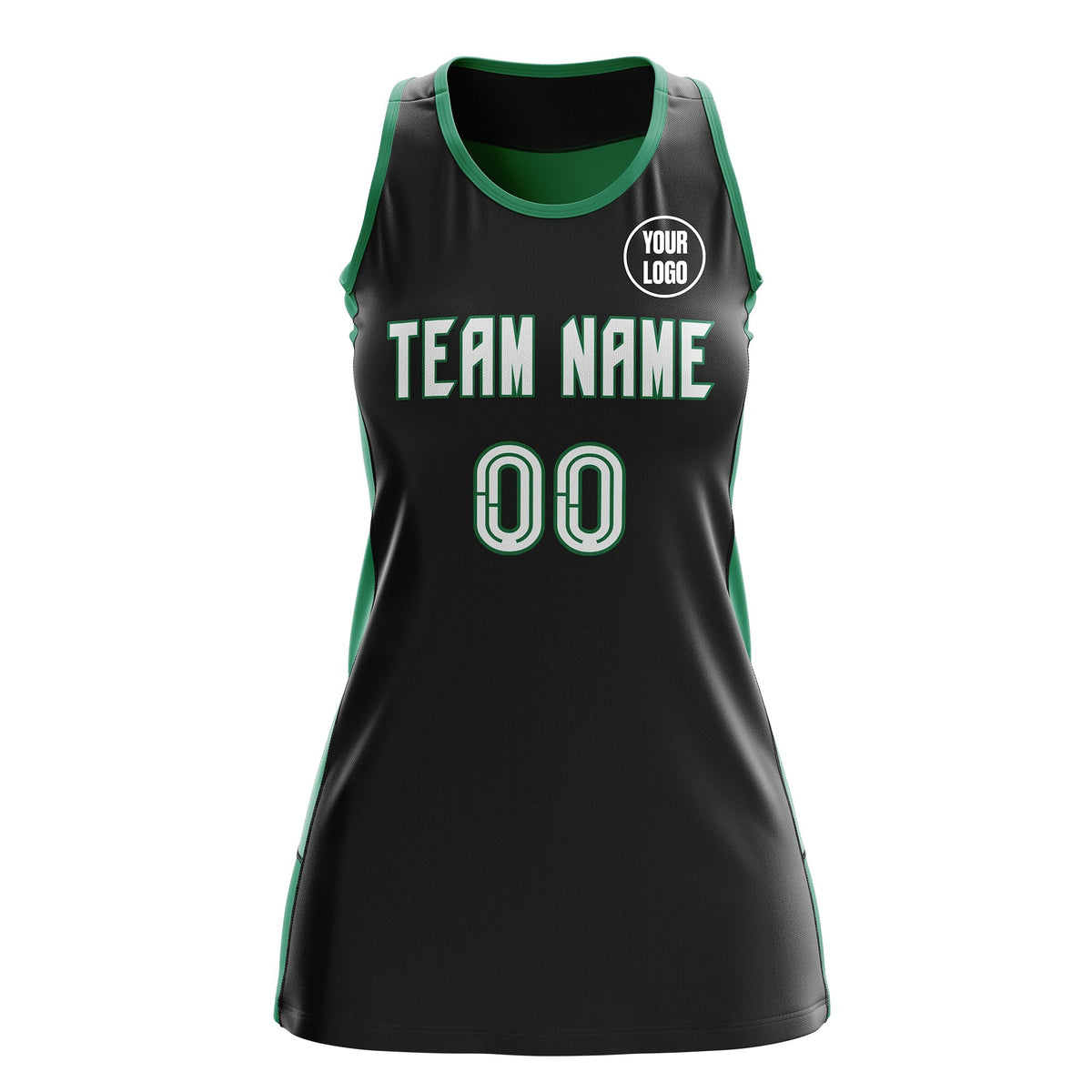 Custom Netball Dress | Black Kelly Green Classic Style Two-Tone Match Day Uniform