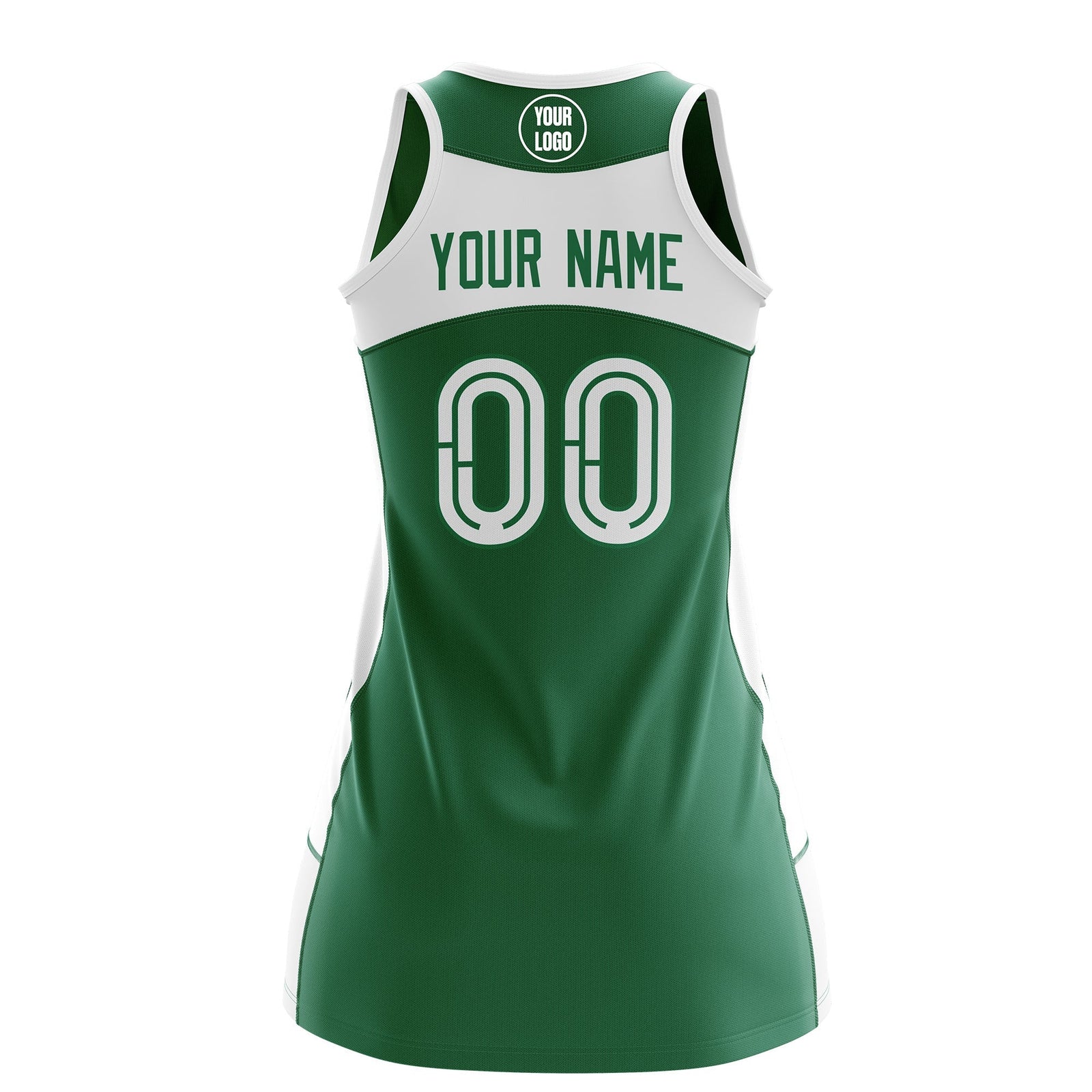 Custom Netball Dress | Kelly Green White Classic Style Two-Tone Breathable Performance Sportswear