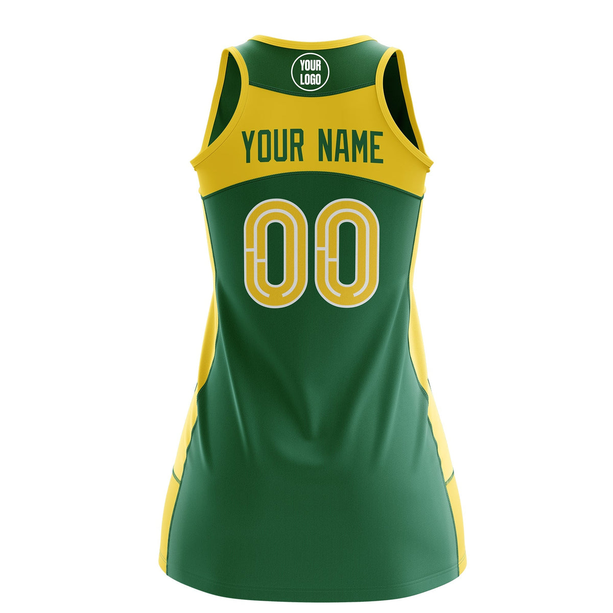 Custom Netball Dress | Kelly Green Gold Classic Style Two-Tone Professional Team Uniforms
