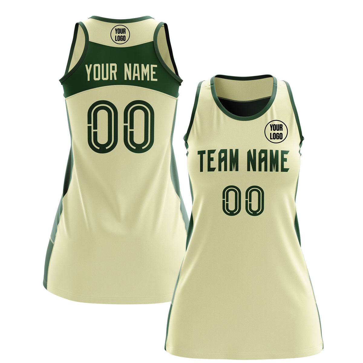 Custom Netball Dress | Cream Green Classic Style Two-Tone Breathable Performance Sportswear