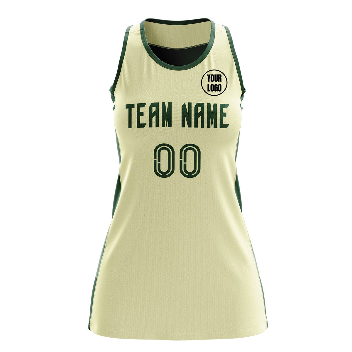Custom Netball Dress | Cream Green Classic Style Two-Tone Breathable Performance Sportswear