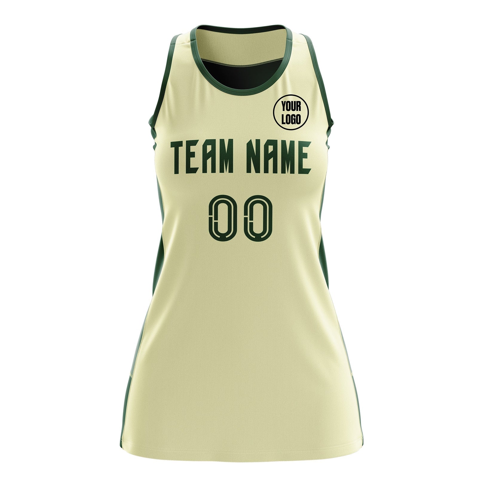 Custom Netball Dress | Cream Green Classic Style Two-Tone Breathable Performance Sportswear