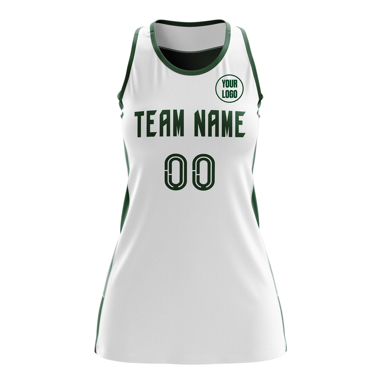 Custom Netball Dress | White Green Classic Style Two-Tone Professional Team Uniforms
