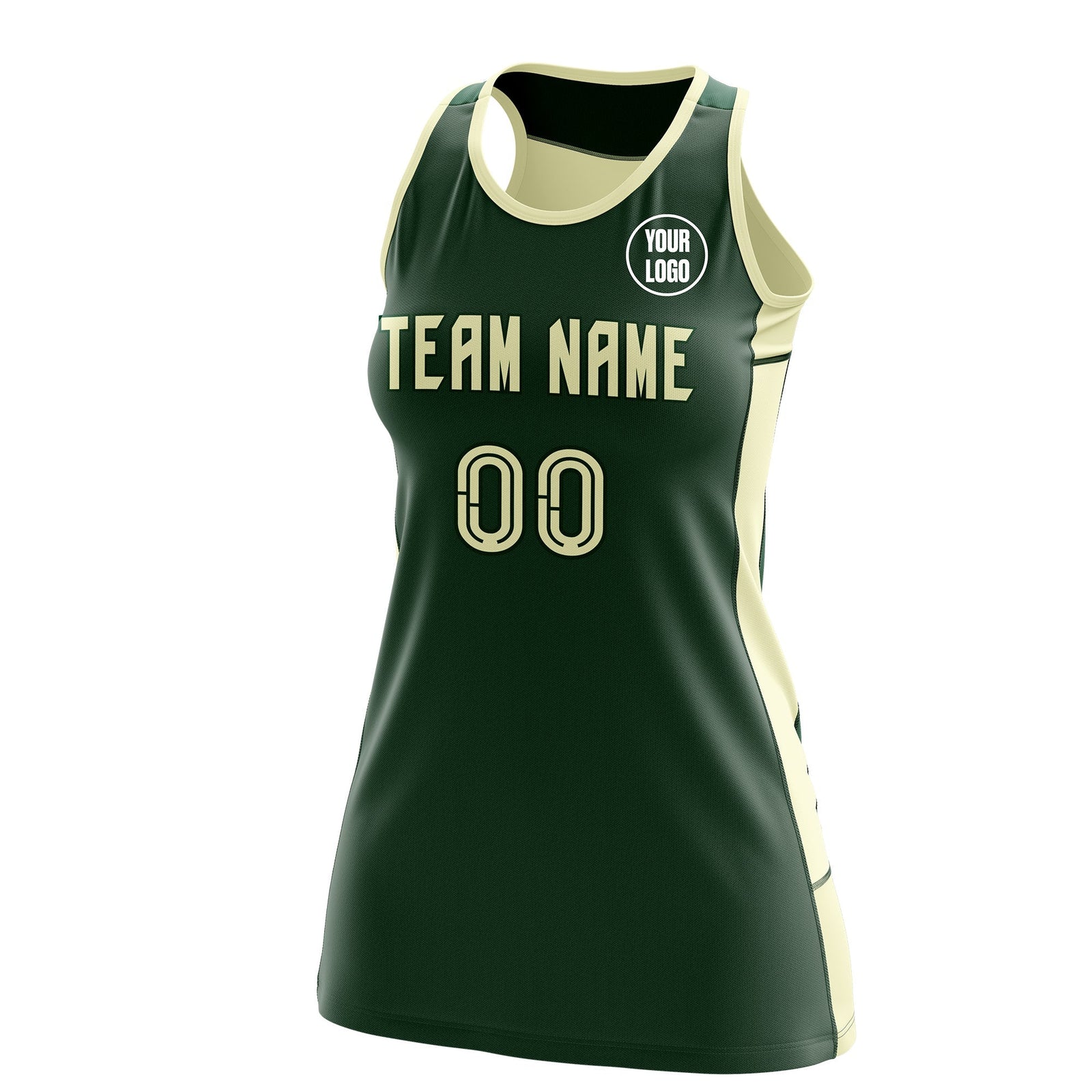 Custom Netball Dress | Green Cream Classic Style Two-Tone Match Day Uniform