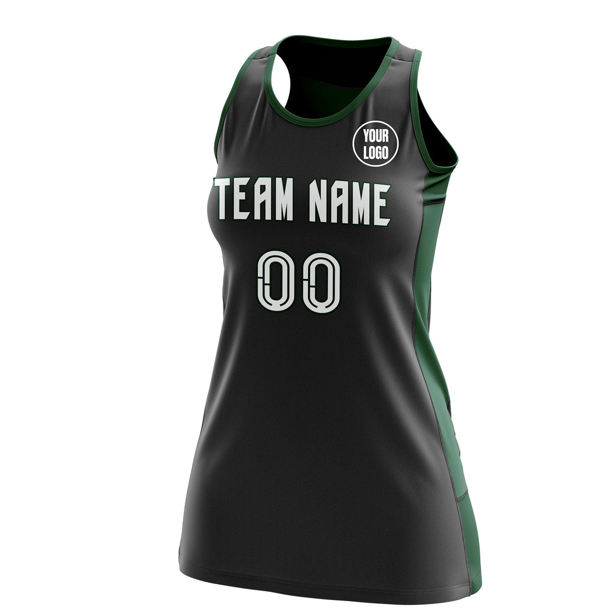 Custom Netball Dress | Black Green Classic Style Two-Tone Breathable Performance Sportswear