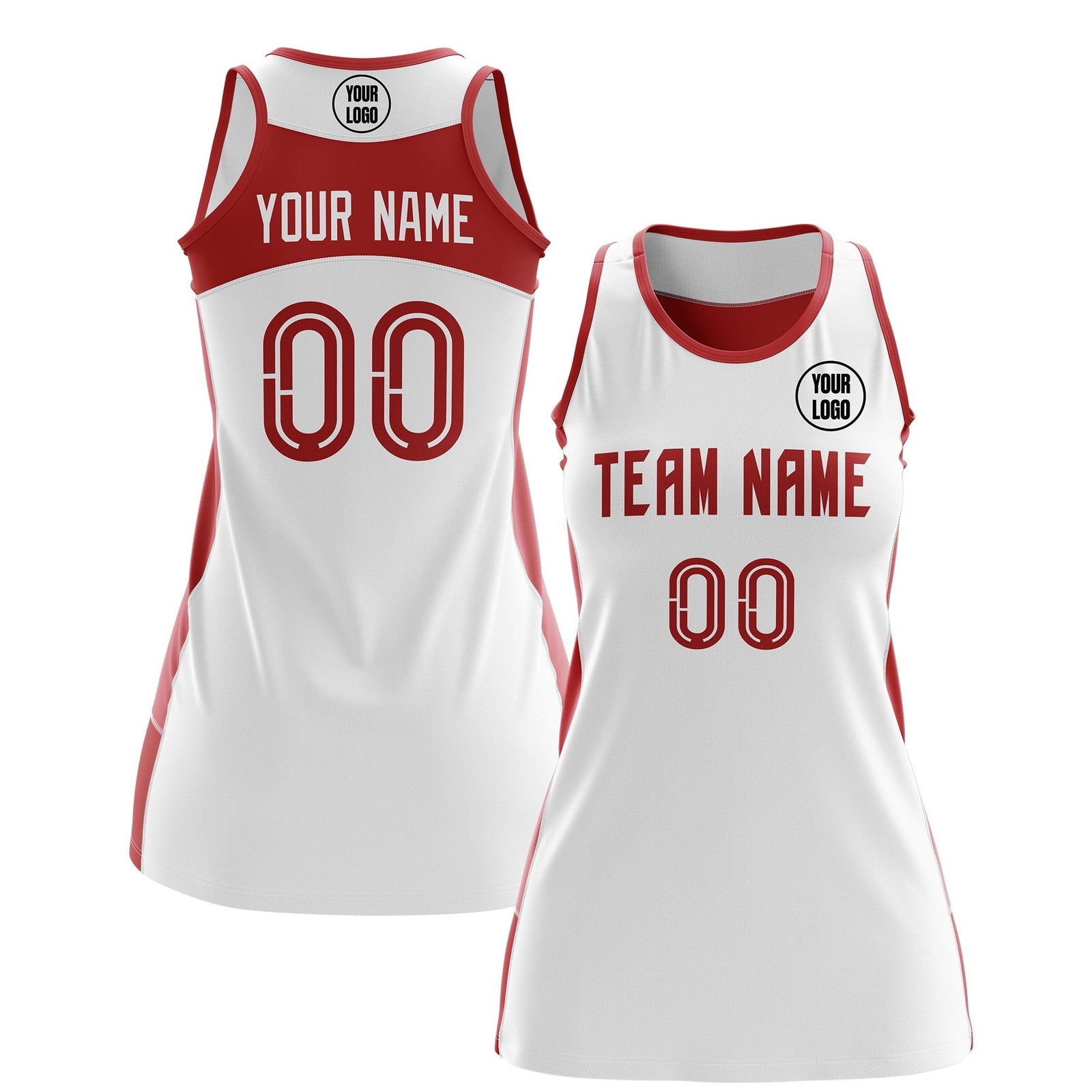Custom Netball Dress | White Red Classic Style Two-Tone Professional Team Uniforms